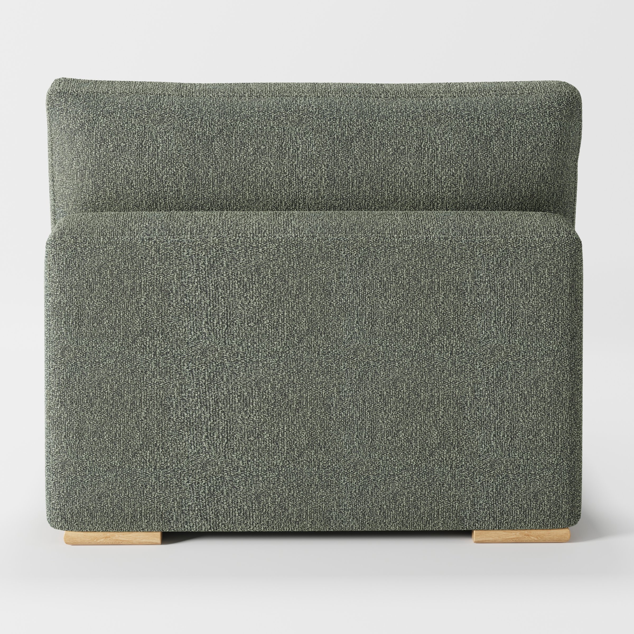 Olton single sofa unit in Kilda Bouclé Moss shown from the back with a clean upholstered finish and timber feet.