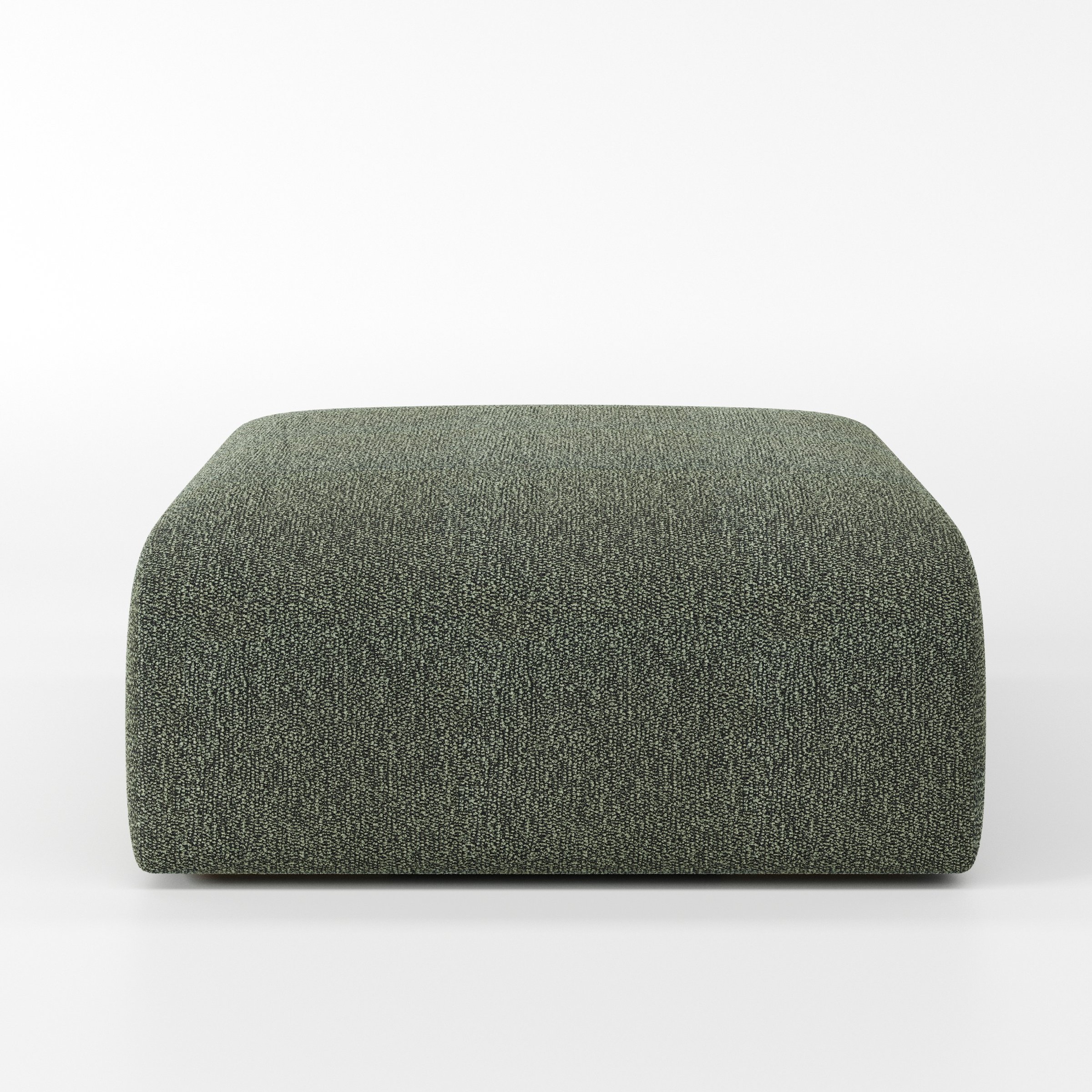 Drumquin footstool in Kilda Boucle Moss shown front-on against a neutral studio backdrop.