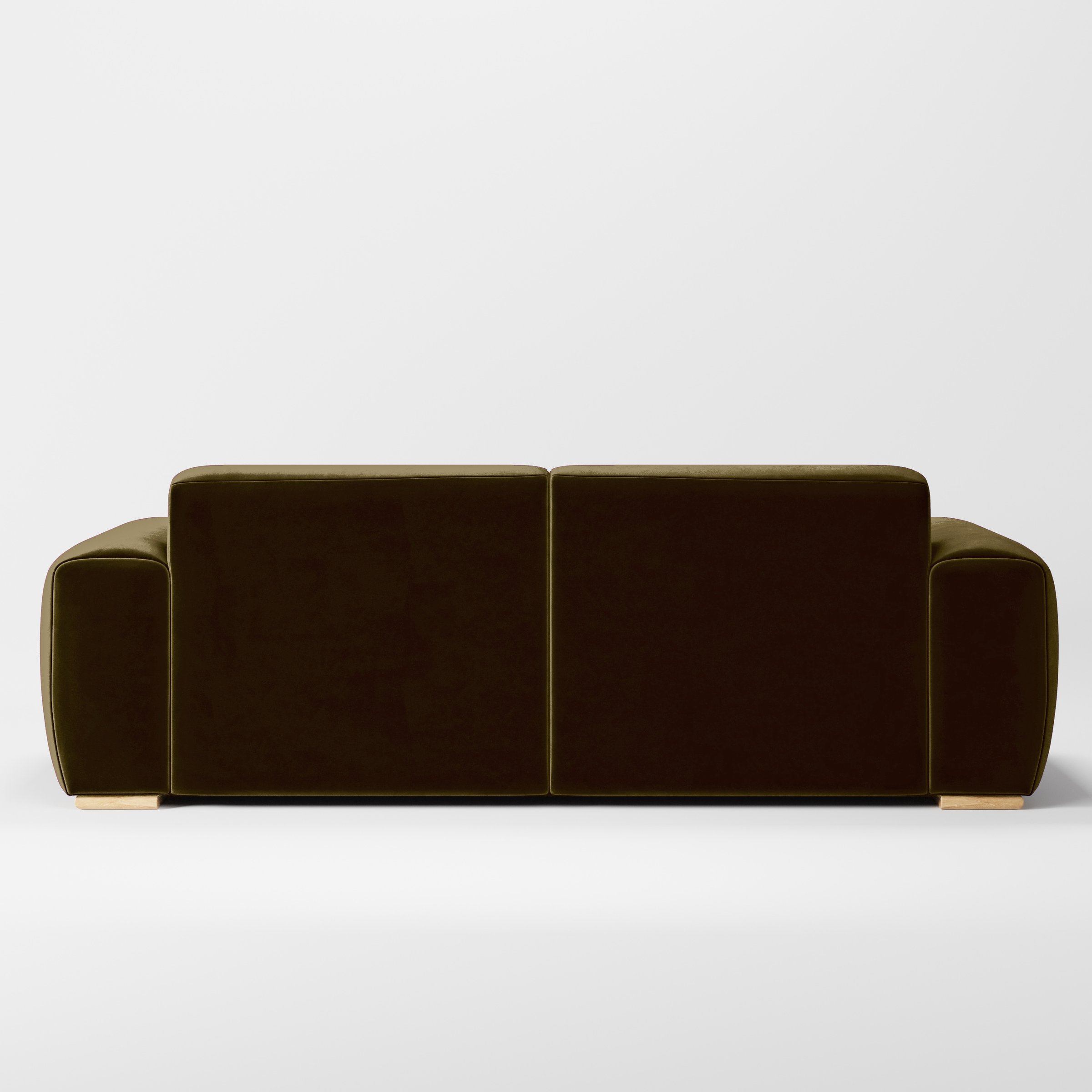Rear view of the Darwell sofa upholstered in Plush EasyClean Velvet in Cedar.
