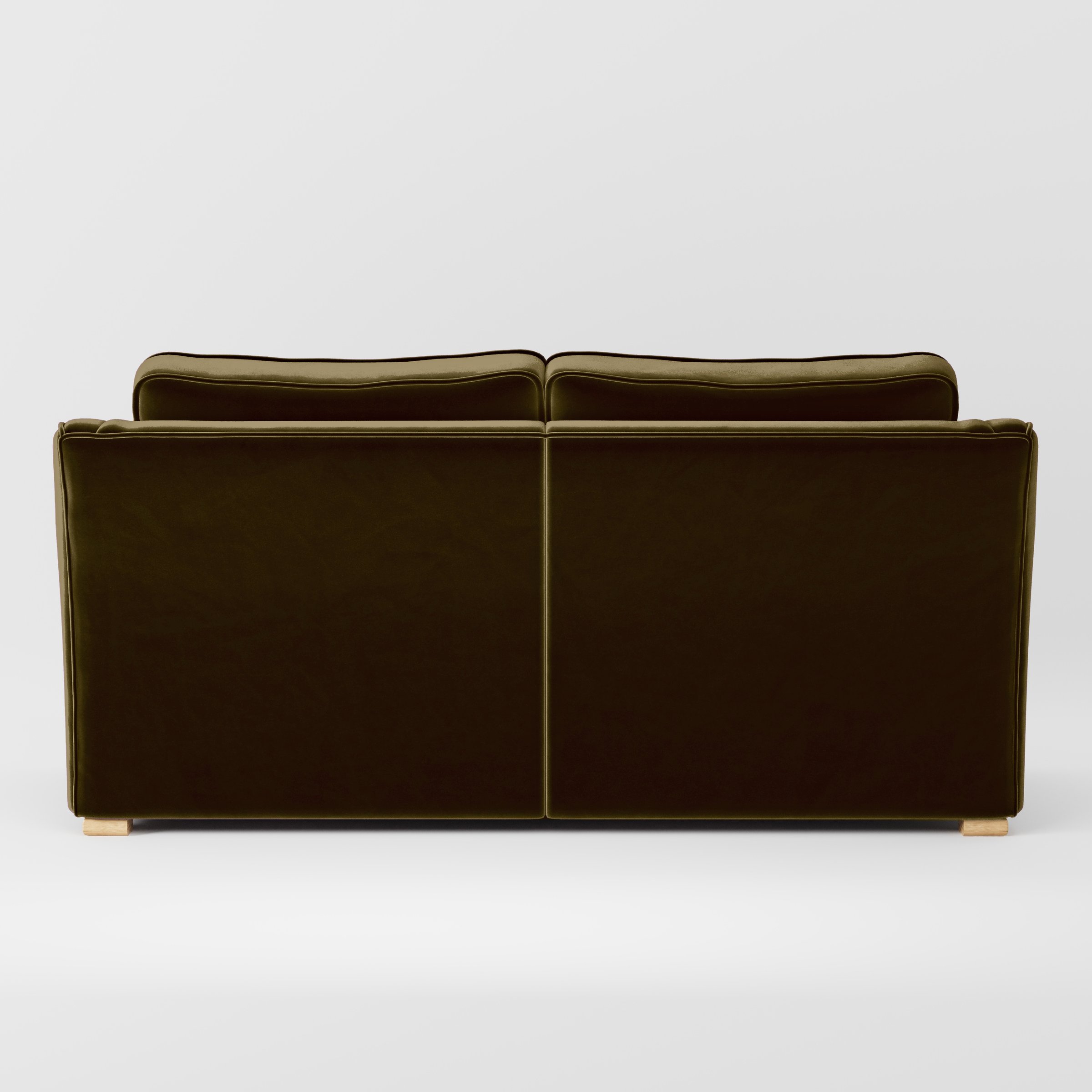 Rear view of the Cashel sofa upholstered in Plush EasyClean Velvet in Cedar.