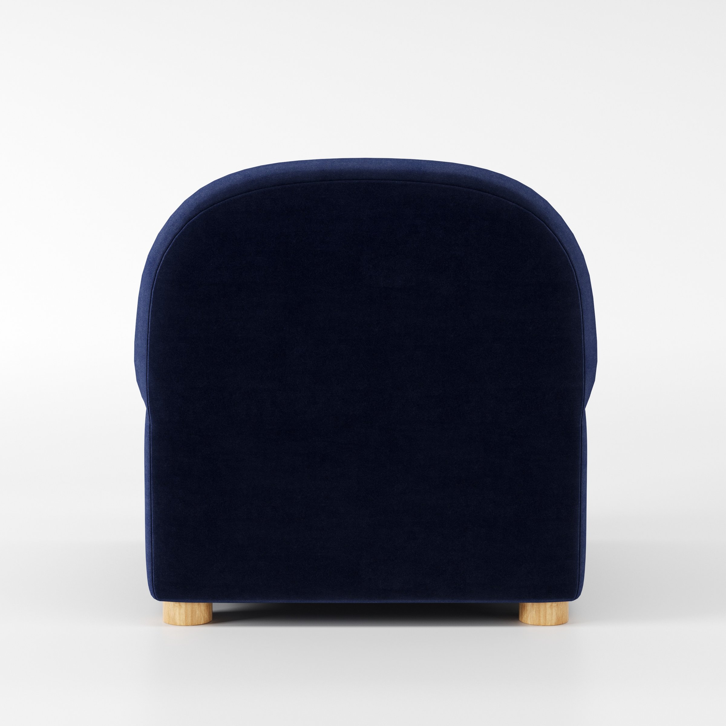 Awe armchair in Noss Velvet Navy shown from the rear highlighting backrest shape and upholstery finish.