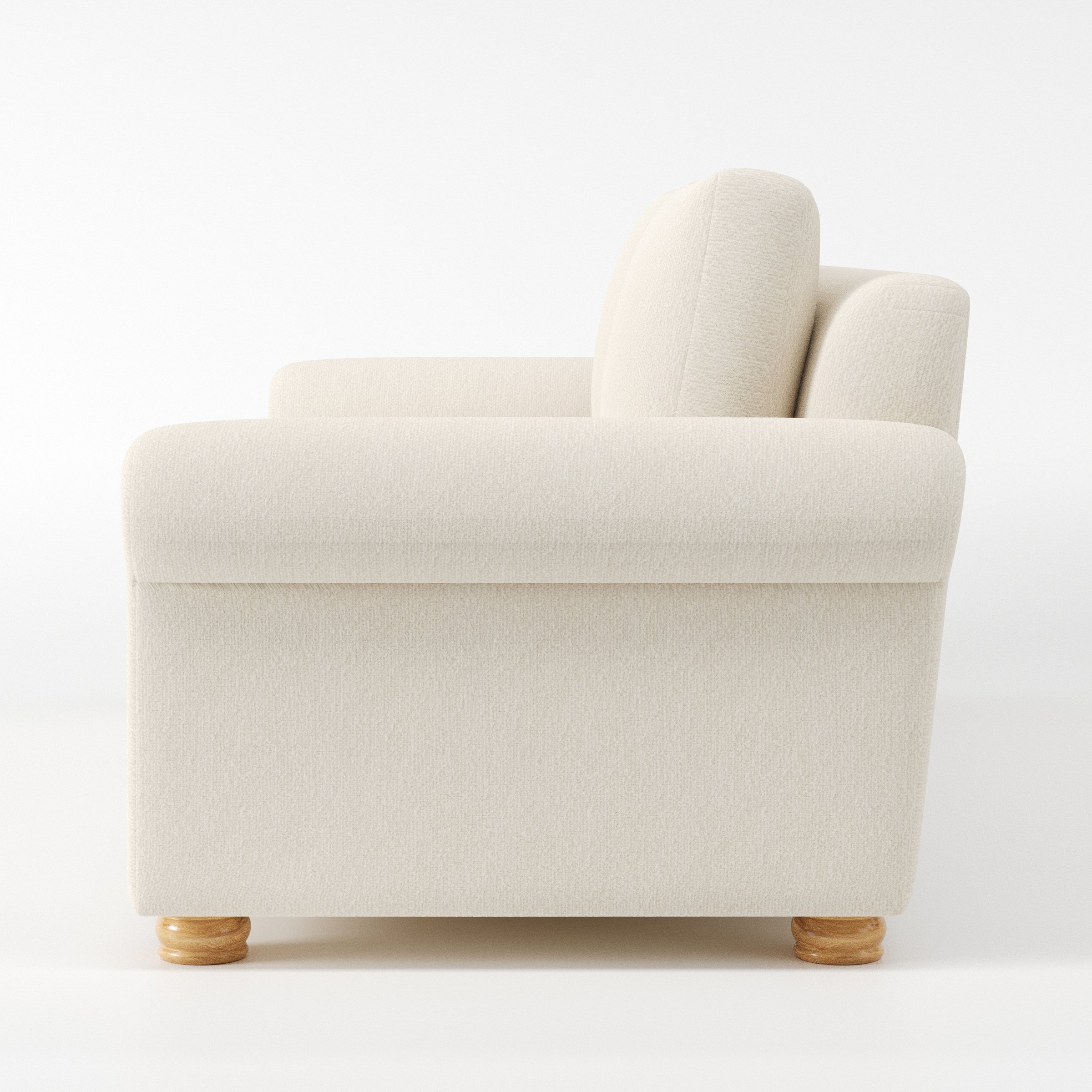 Anna Lee sofa in Kilda Boucle Cream shown in side profile displaying proportions and overall silhouette.