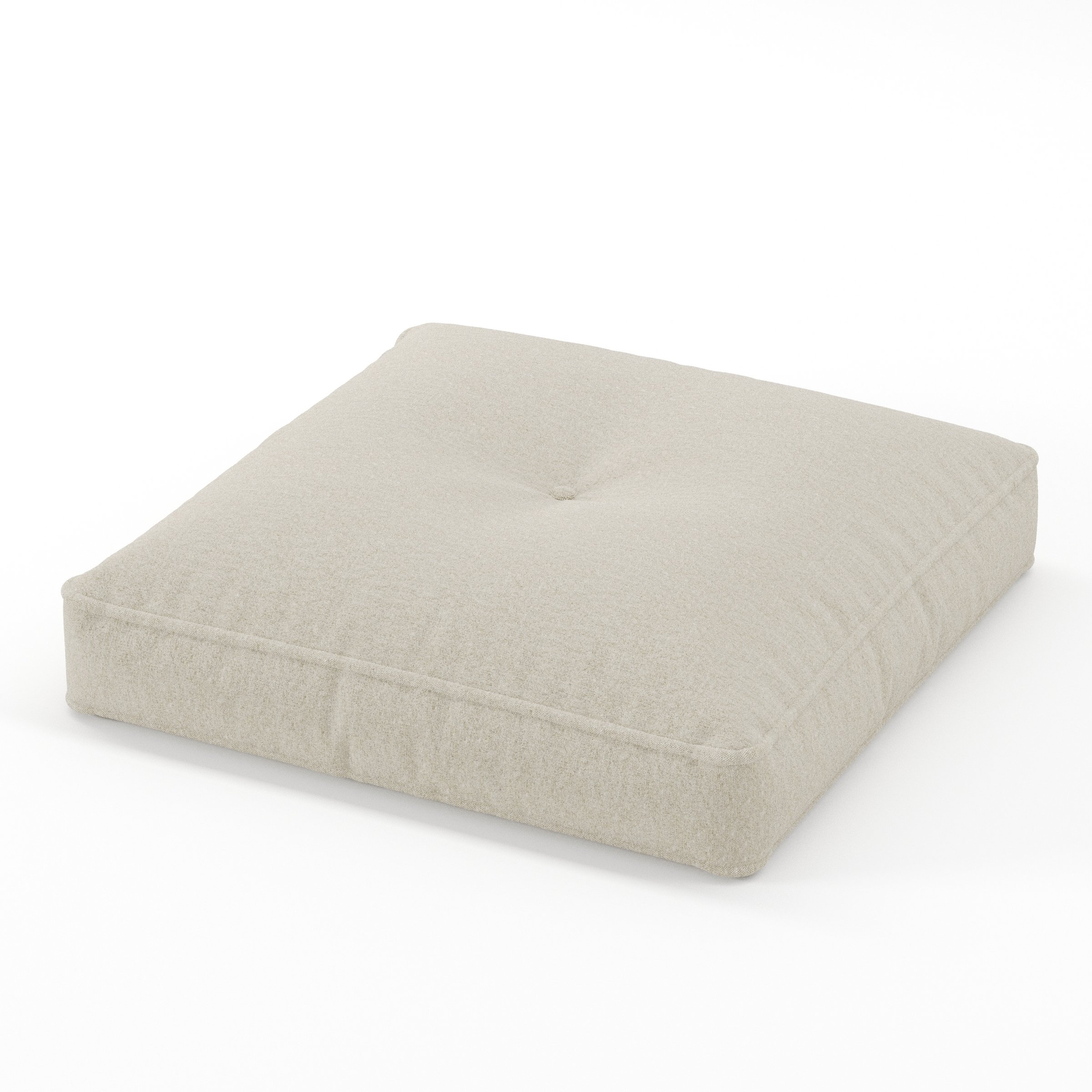 Base cushion in Alderney Linen Oatmeal, square tufted cushion with border and piping in natural oatmeal linen with subtle central tuft, size 60cm x 60cm x 8.75cm