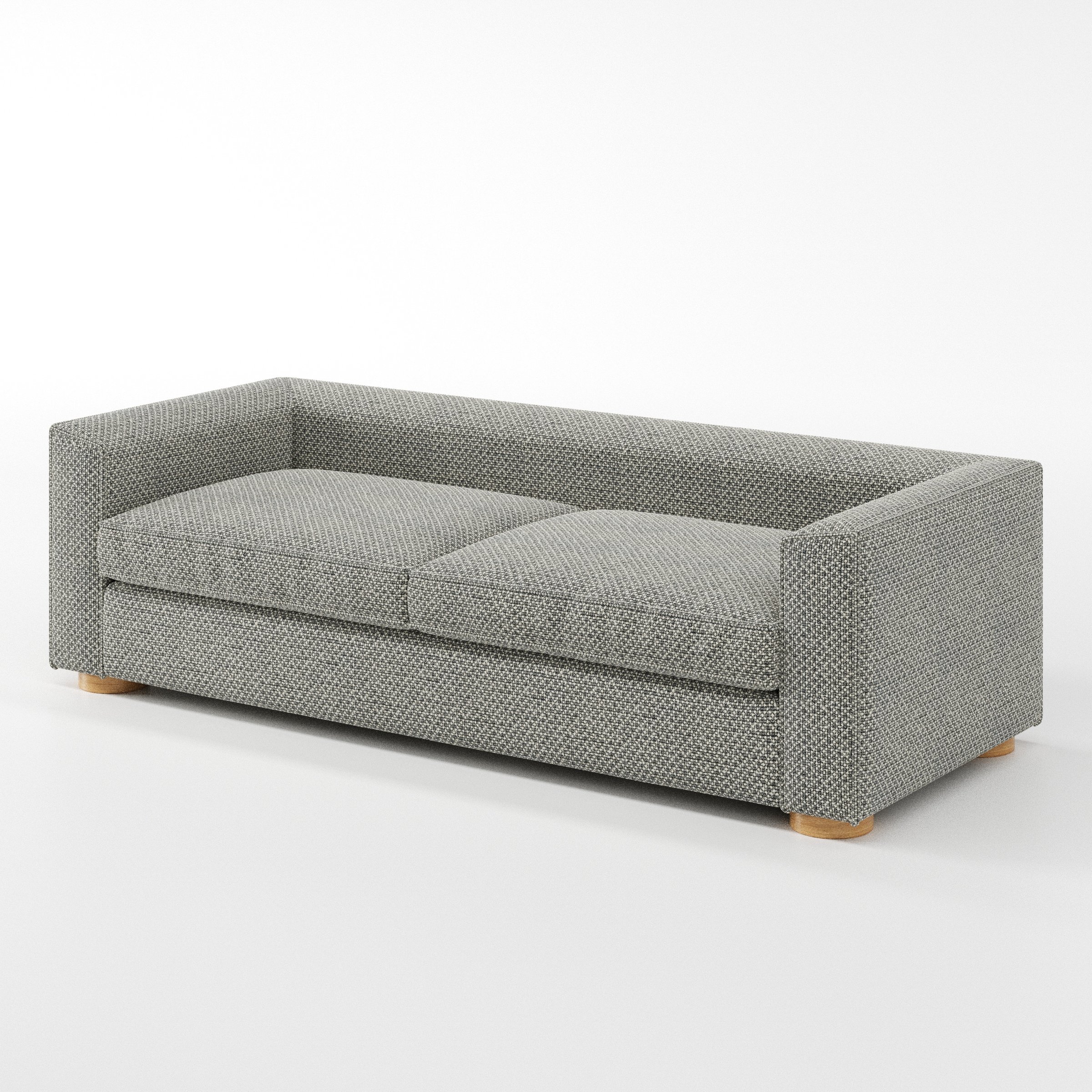 Feale sofa in Rousay Wool Blend Tar and Chalk shown at a diagonal angle highlighting arm profile and seat depth.