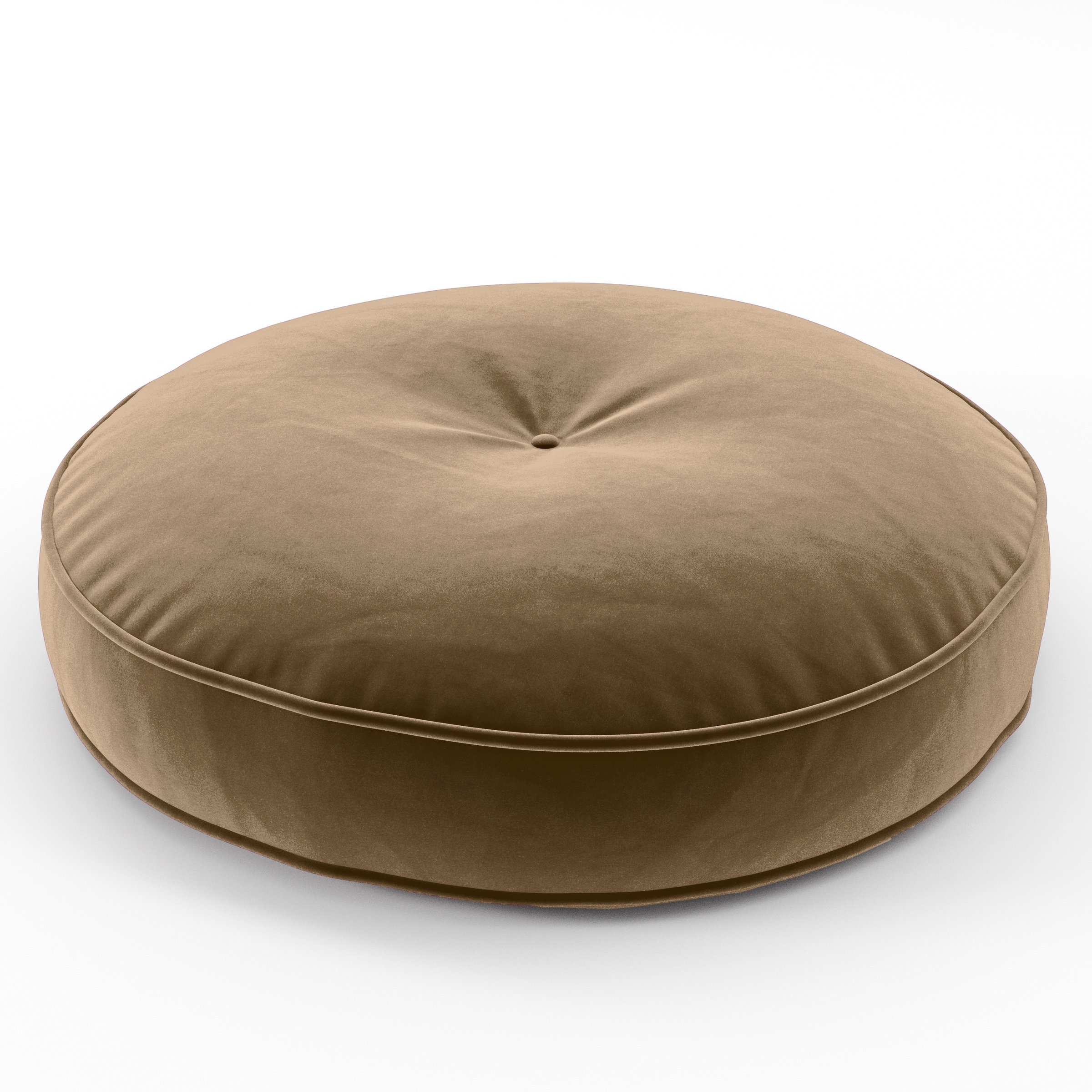Cove Cushion round tufted cushion with piping upholstered in Plush EasyClean Velvet in Caribou, size 60cm x 8.75cm.