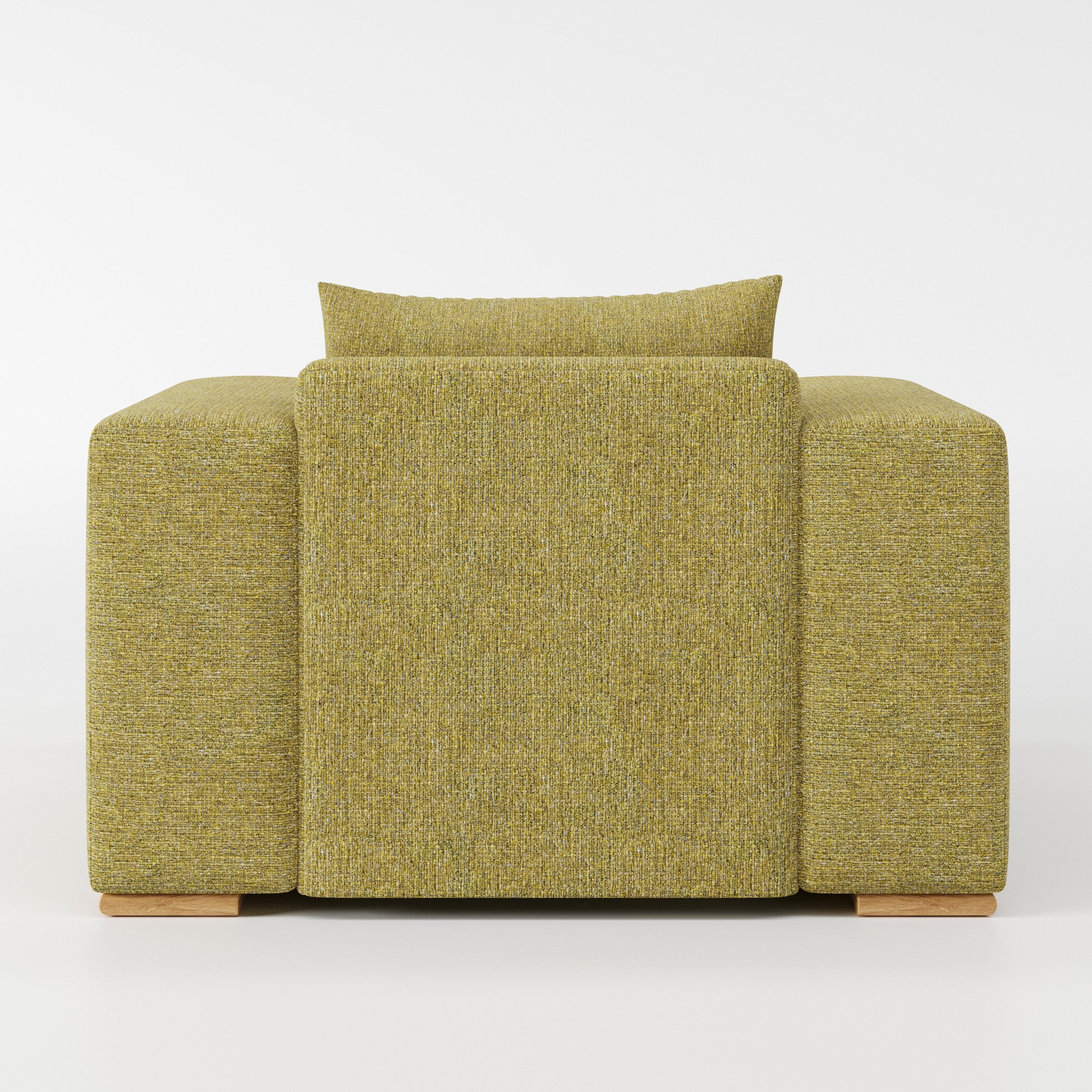 Fane armchair in Heyling Tweed Sencha shown from the rear highlighting backrest shape and upholstery finish.