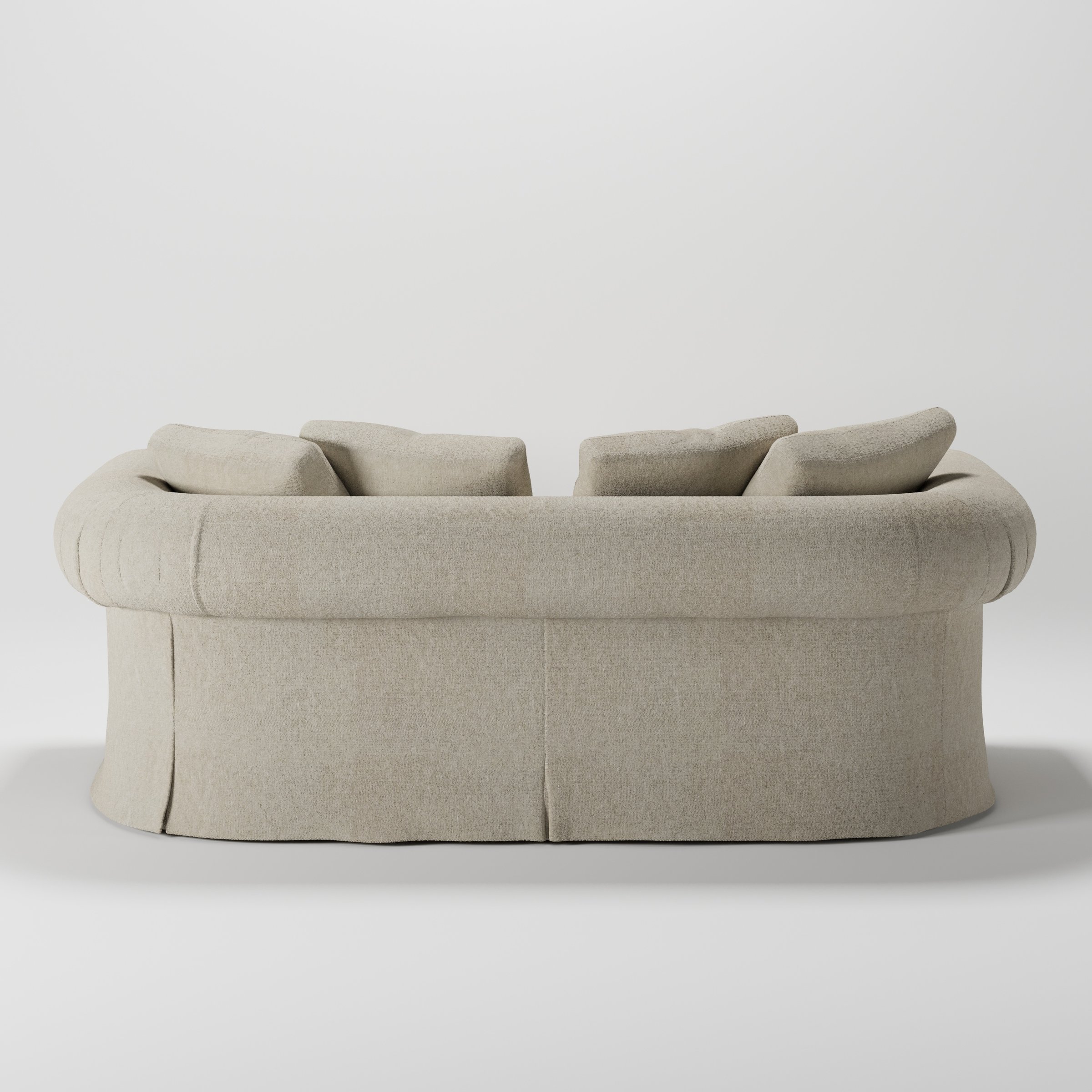 Windermere sofa in Alderney Linen Oatmeal shown from the rear highlighting back cushions and upholstery finish.