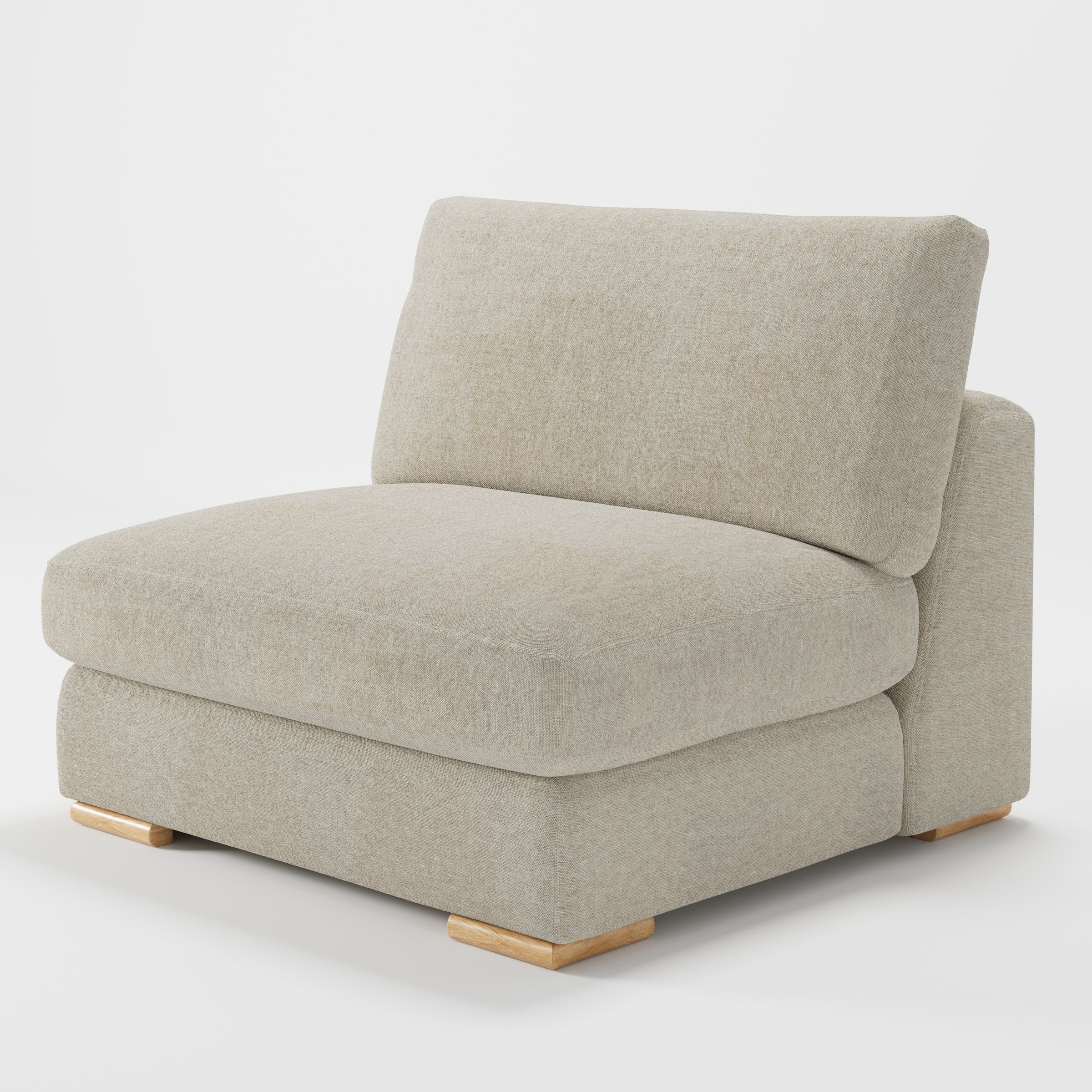 Olton single sofa unit in Alderney Linen Oatmeal shown from a diagonal angle highlighting the deep seat, soft cushions and timber feet.