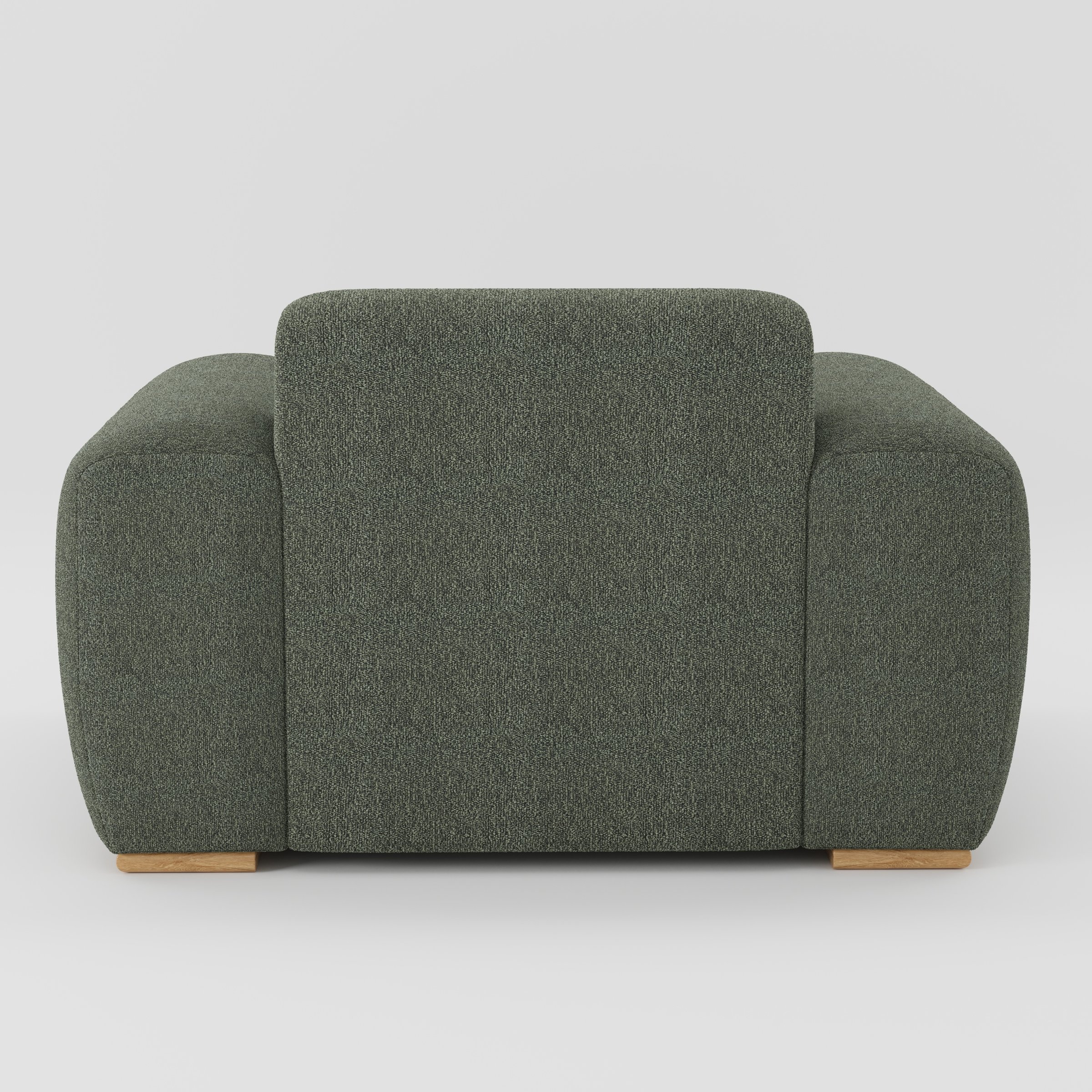 Darwell armchair in Kilda Boucle Moss shown from the rear highlighting backrest shape and upholstery finish.