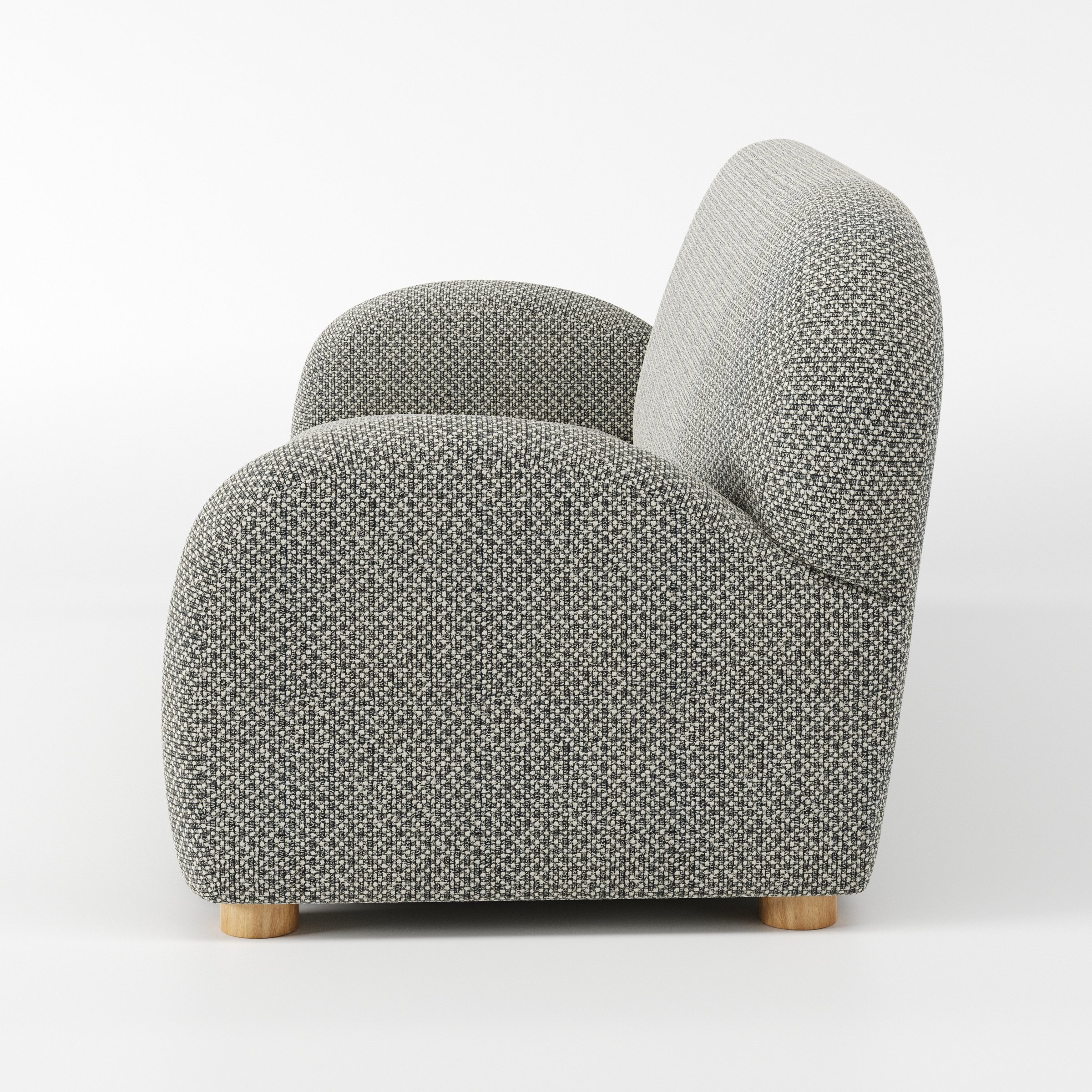Awe sofa in Rousay Wool Blend Tar and Chalk shown in side profile displaying proportions and overall silhouette.