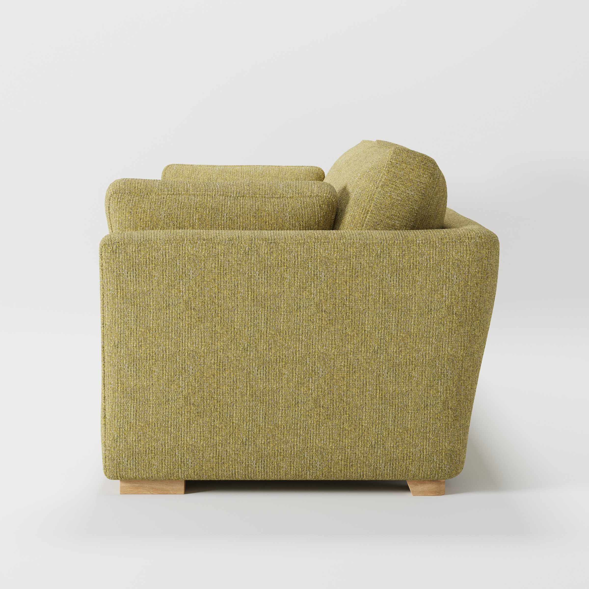 Stowe sofa in Heyling Tweed Sencha shown in side profile displaying proportions and overall silhouette.