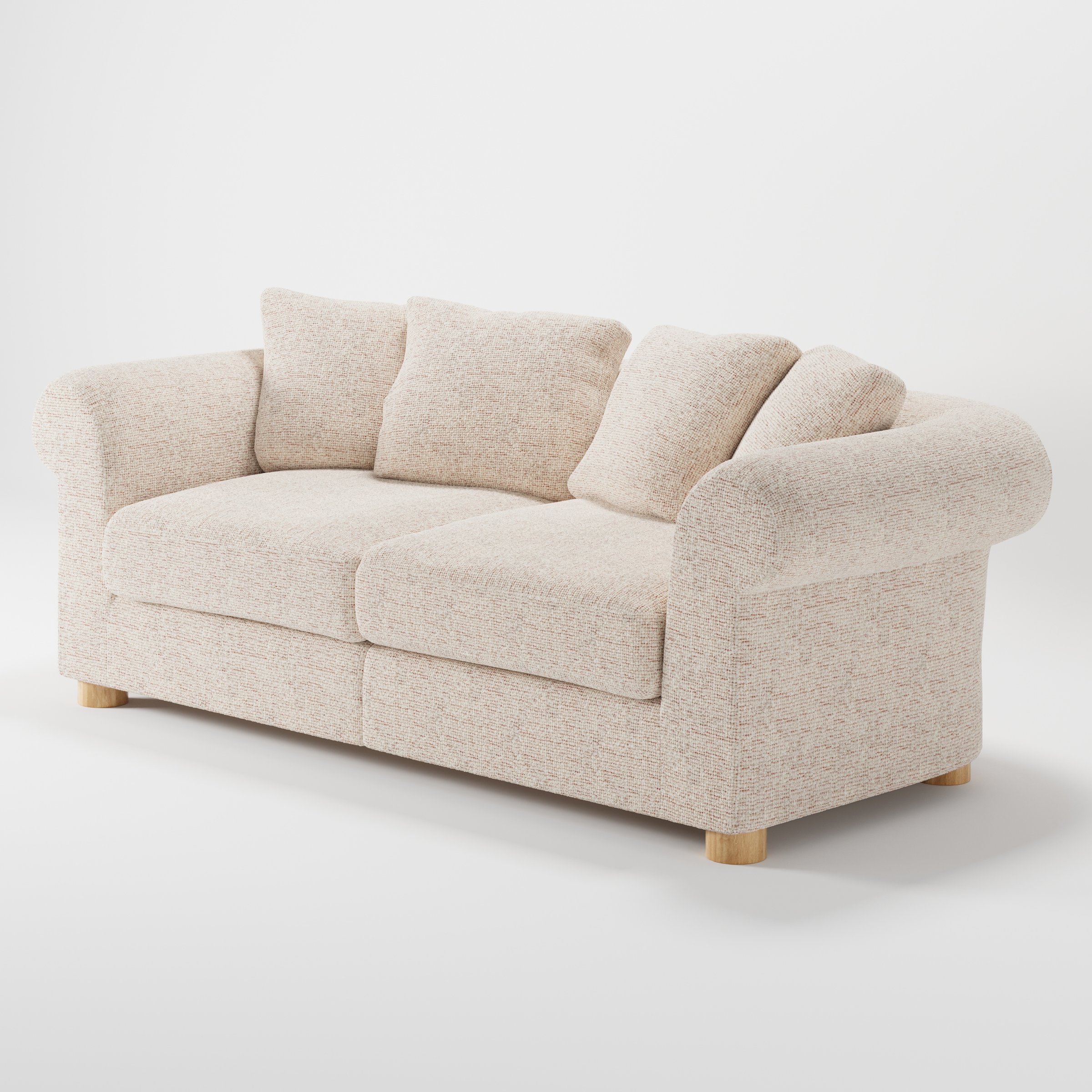Windermere sofa in Orsay Boucle Cream and Copper shown at a diagonal angle highlighting arm profile and seat depth.