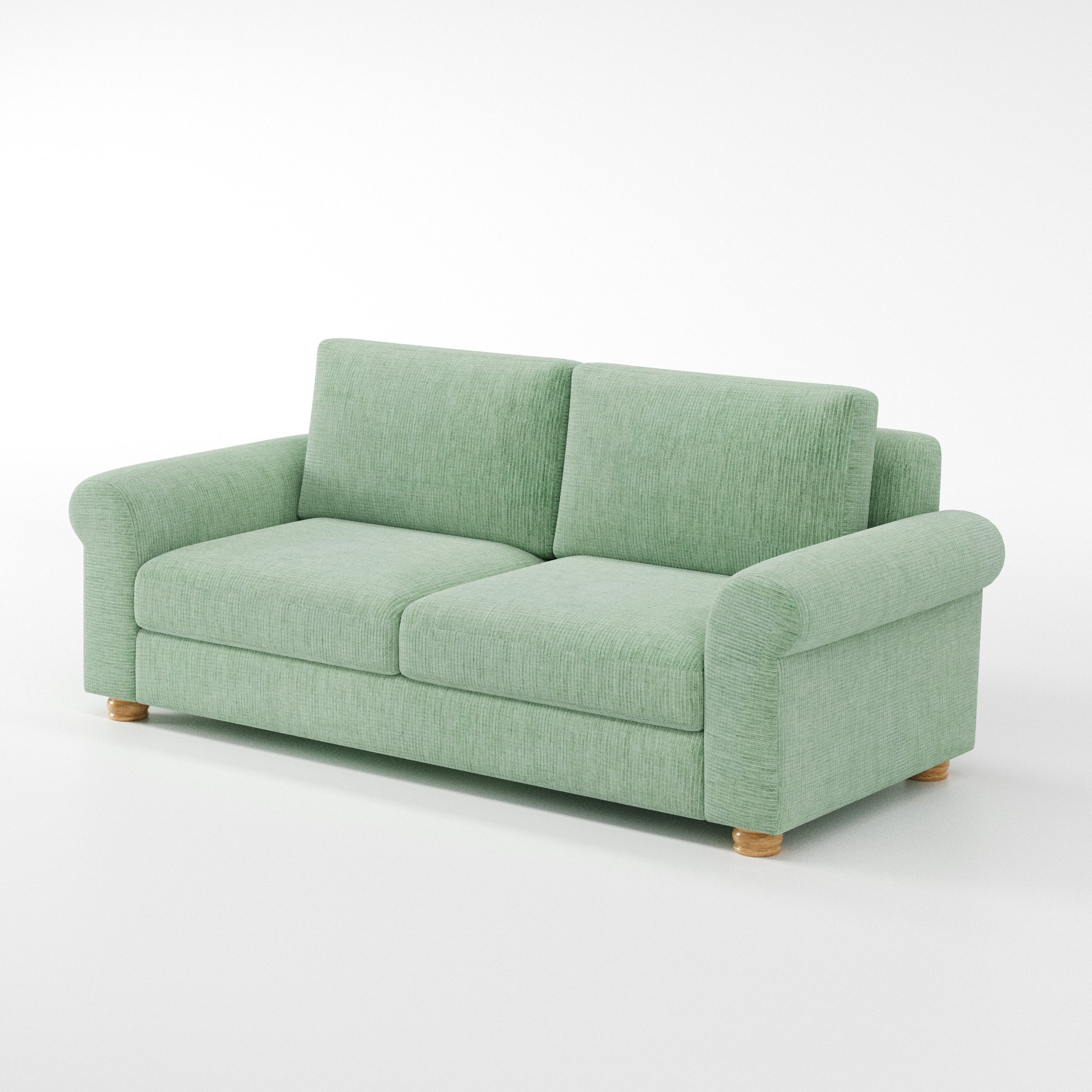 Anna Lee sofa in Caldey Velvet Corduroy Eucalyptus shown at a diagonal angle highlighting arm profile and seat depth.