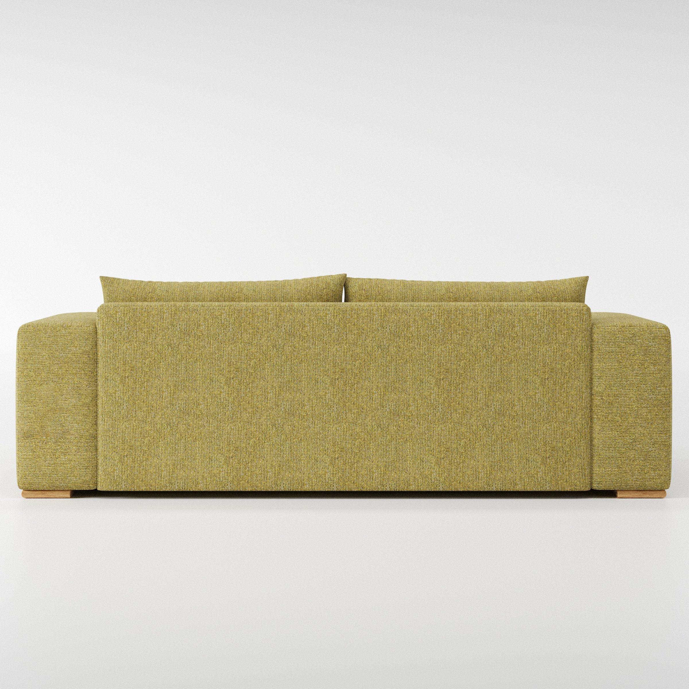 Fane sofa in Heyling Tweed Sencha shown from the rear highlighting back cushions and upholstery finish.