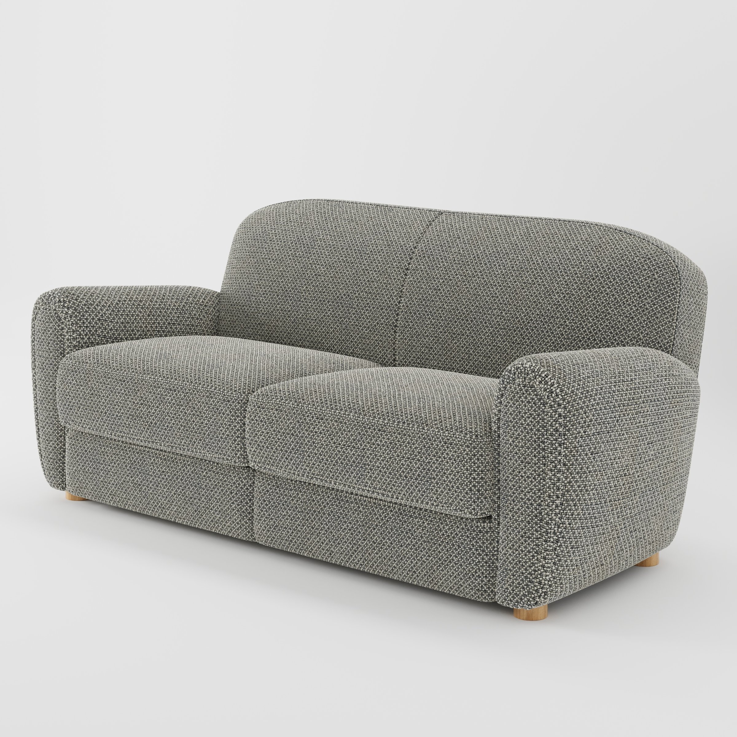 Fergus sofa in Rousay Wool Blend Tar and Chalk shown at a diagonal angle highlighting arm profile and seat depth.
