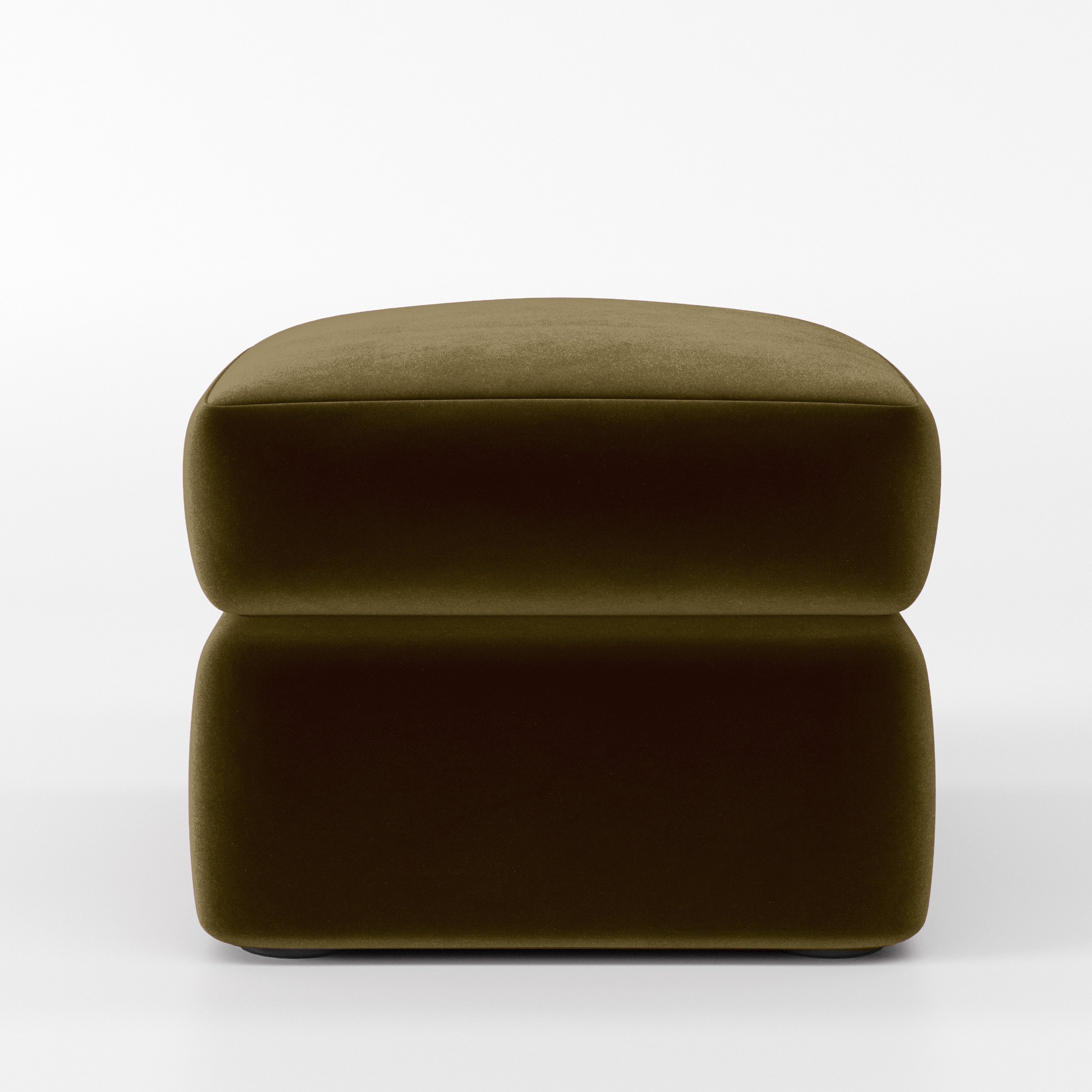 Front view of the Coniston footstool upholstered in Plush EasyClean Velvet in Cedar.