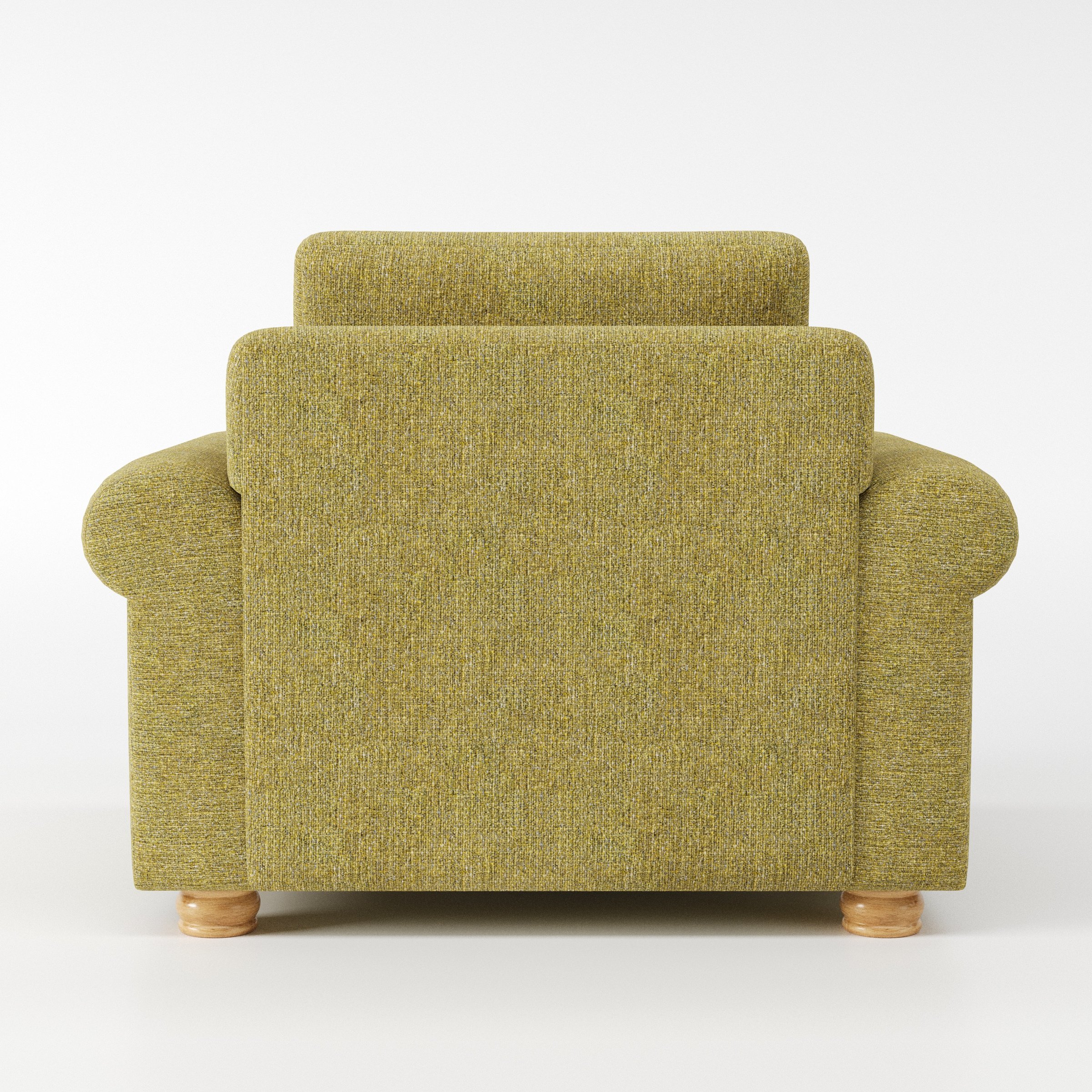 Anna Lee armchair in Heyling Tweed Sencha shown from the rear highlighting backrest shape and upholstery finish.
