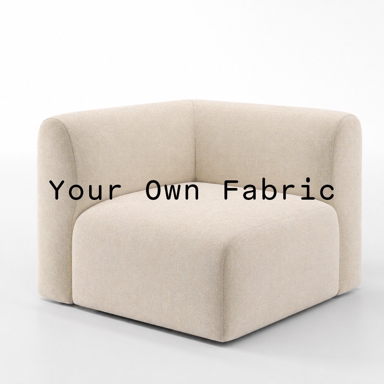 Diagonal view of the Drumquin corner unit upholstered in customers own material calico cotton fabric.
