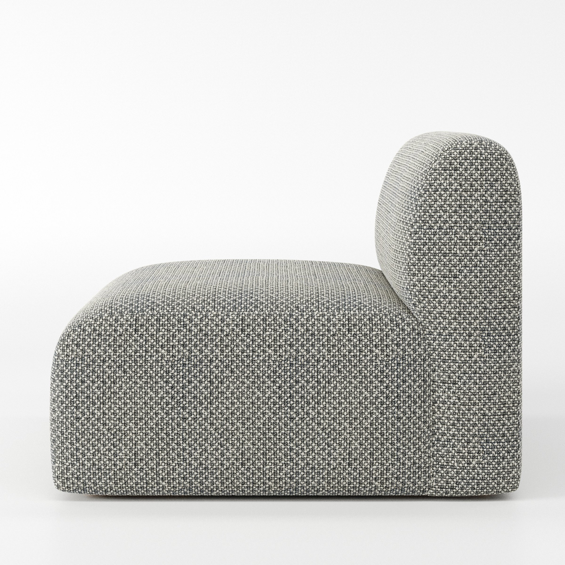 Drumquin modular sofa single unit in Rousay Wool Blend Tar and Chalk shown from the side showing the rounded backrest and deep seat profile.