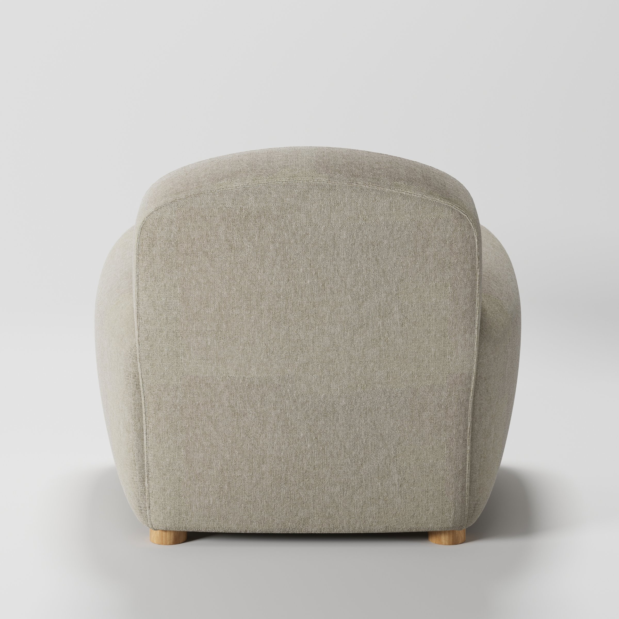 Fergus armchair in Alderney Linen Oatmeal shown from the rear highlighting backrest shape and upholstery finish.