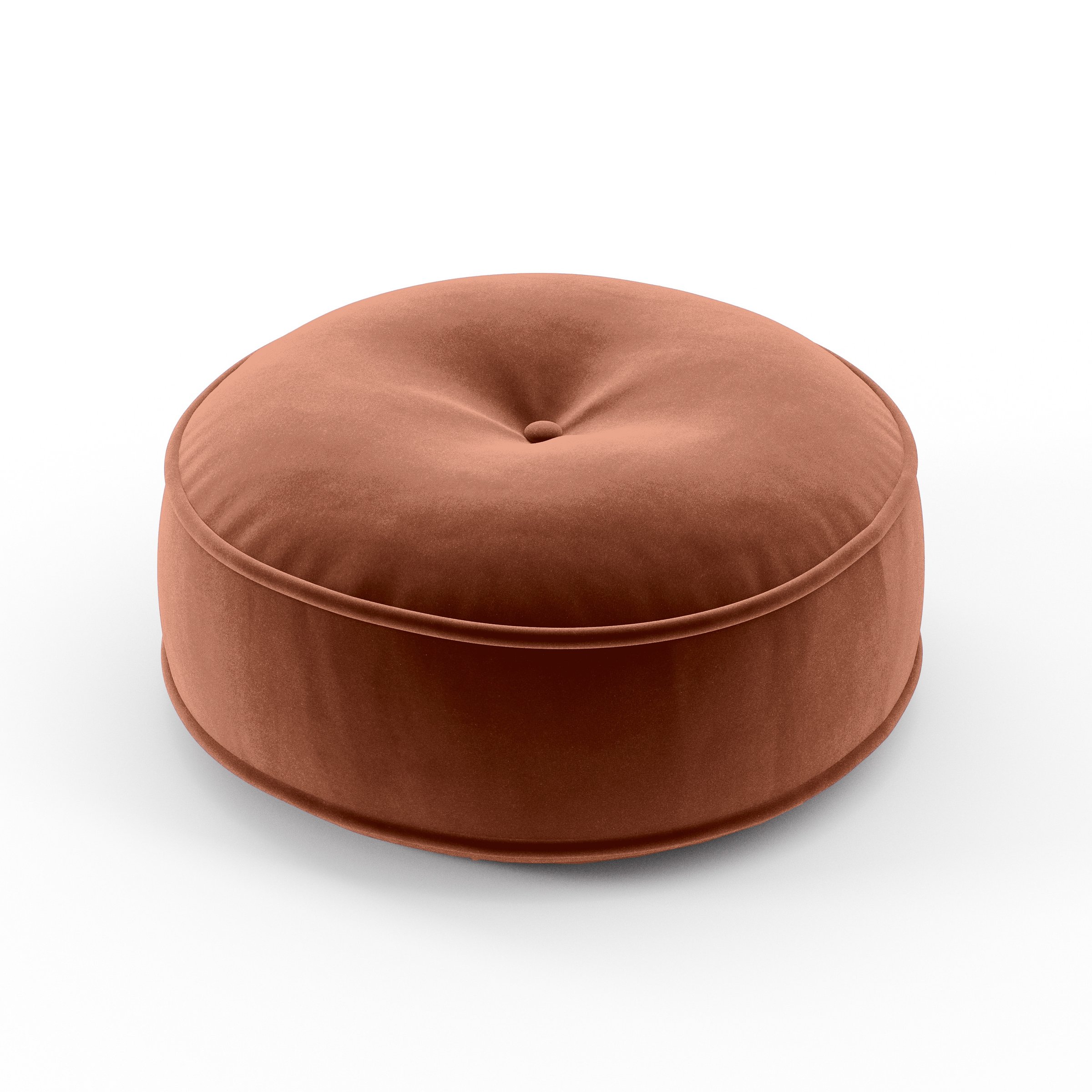 Cove Cushion round tufted cushion with piping upholstered in Plush EasyClean Velvet in Apricot, size 40cm x 8.75cm.