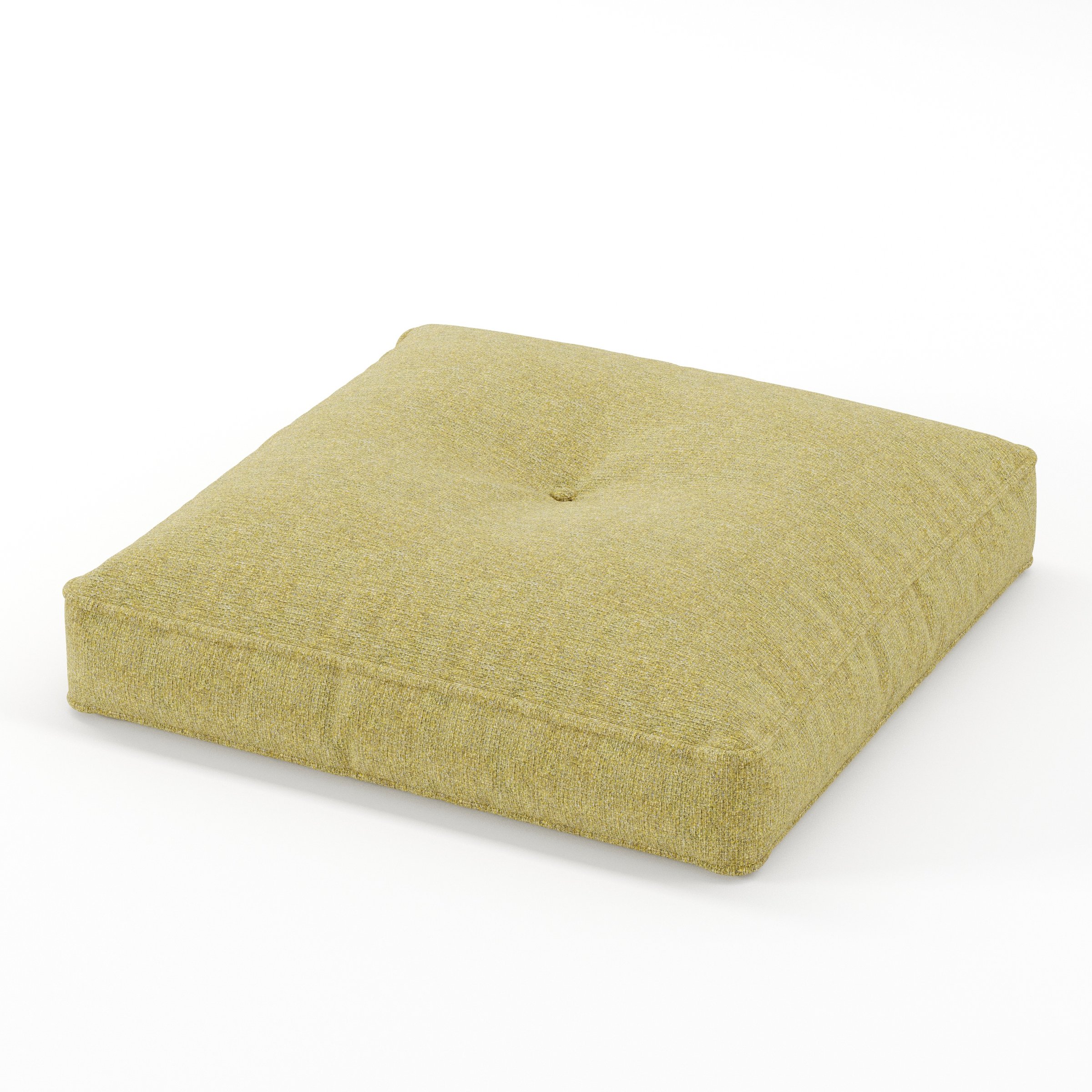 Base cushion in Heyling Tweed Sencha, square tufted cushion with border and piping in green-toned tweed fabric with central tuft, size 60cm x 60cm x 8.75cm