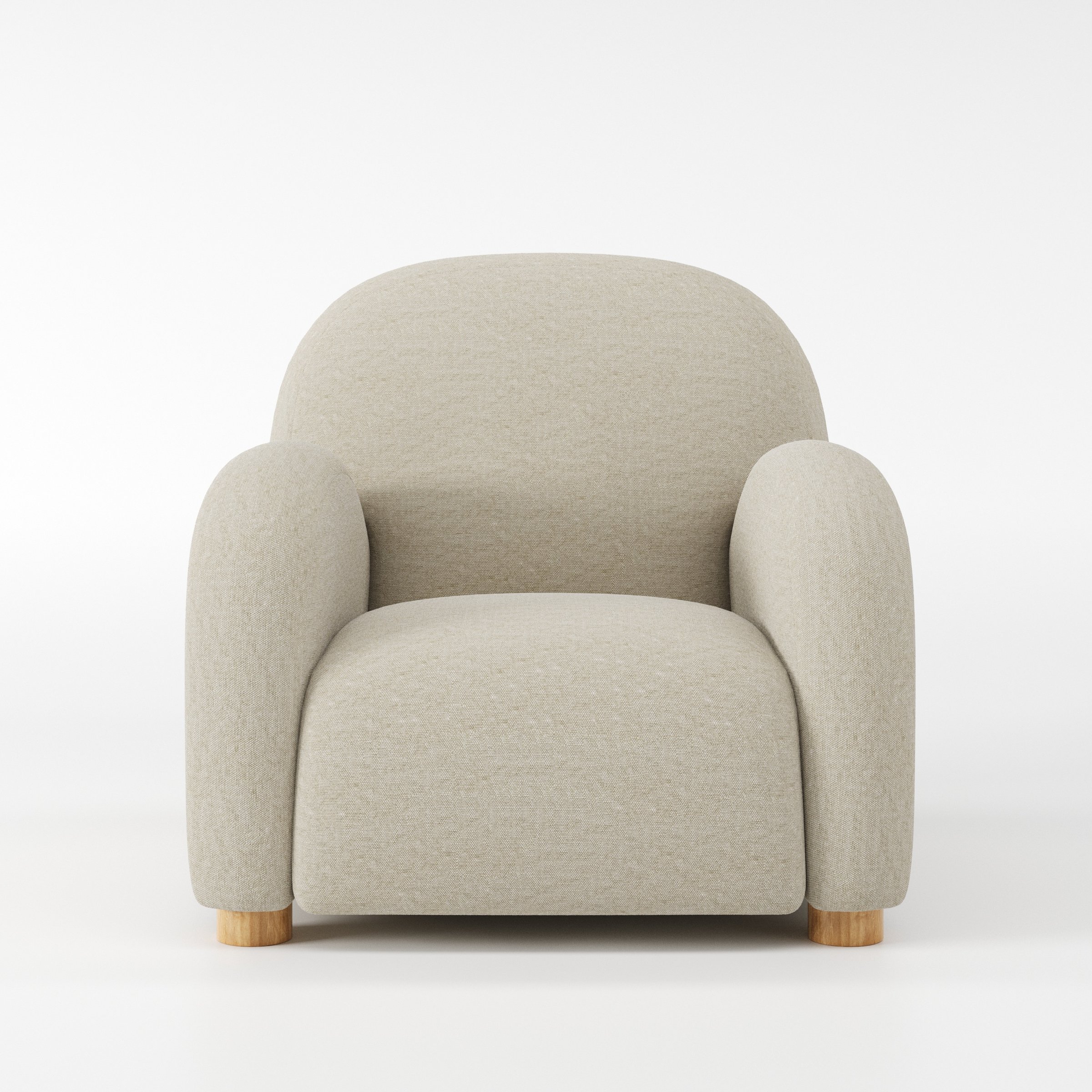 Awe armchair in Alderney Linen Oatmeal shown front-on against a neutral studio backdrop.