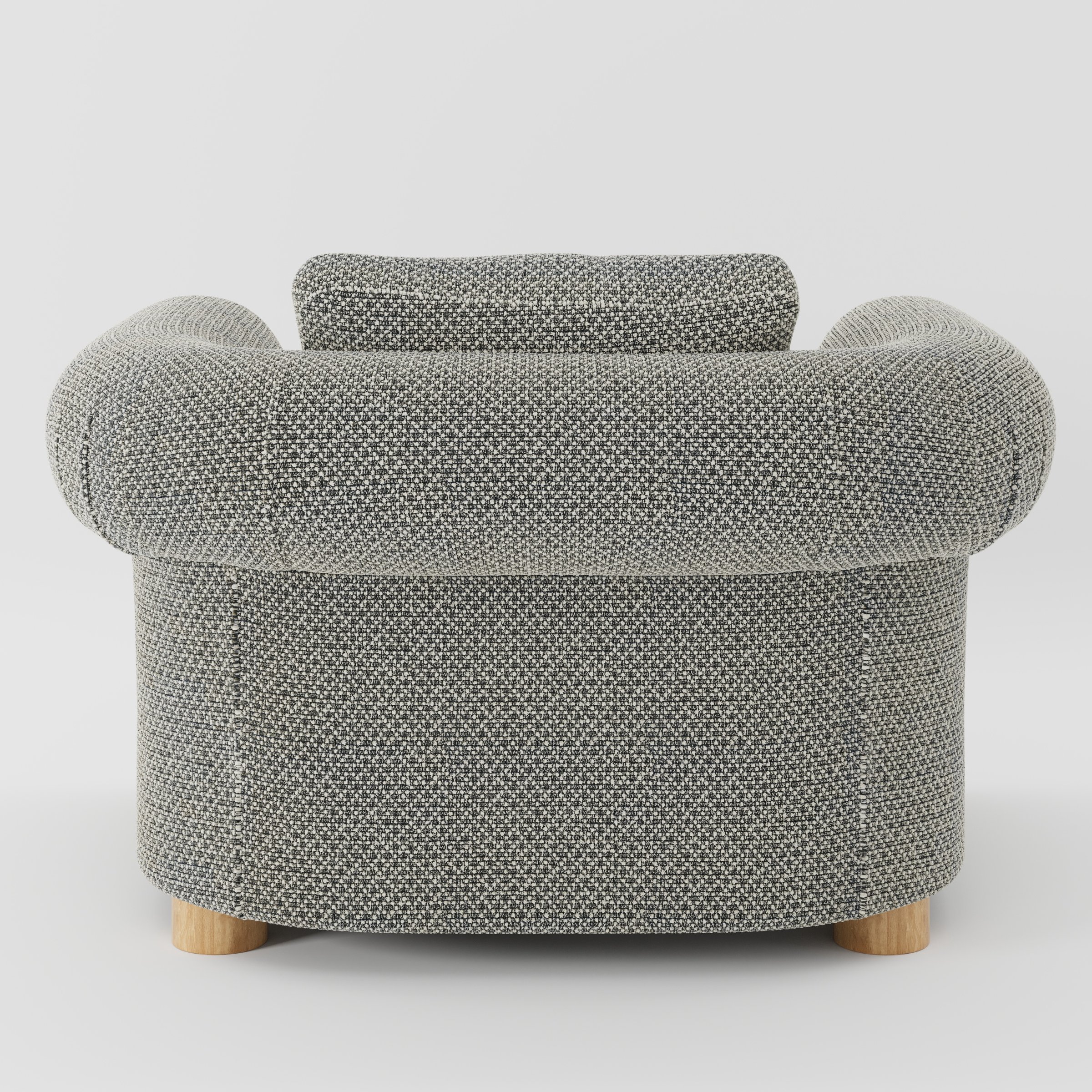 Windermere armchair in Rousay Wool Blend Tar and Chalk shown from the rear highlighting loose covers and upholstery finish.