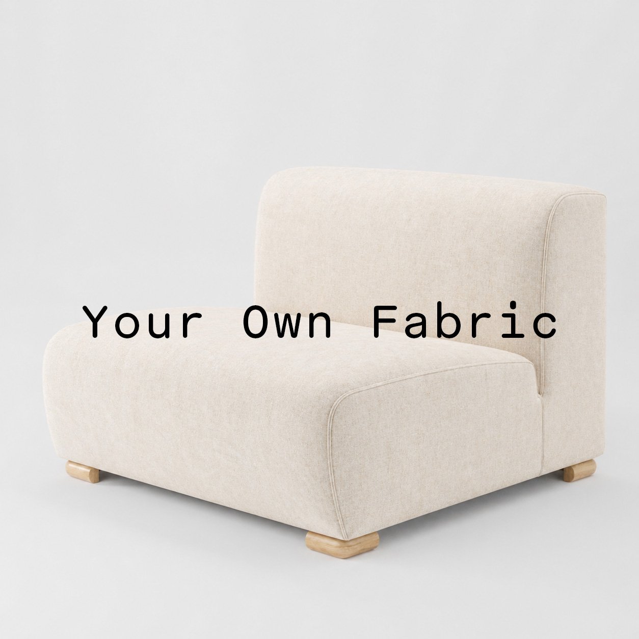 Diagonal view of the Tay single unit upholstered in customers own material calico cotton fabric.