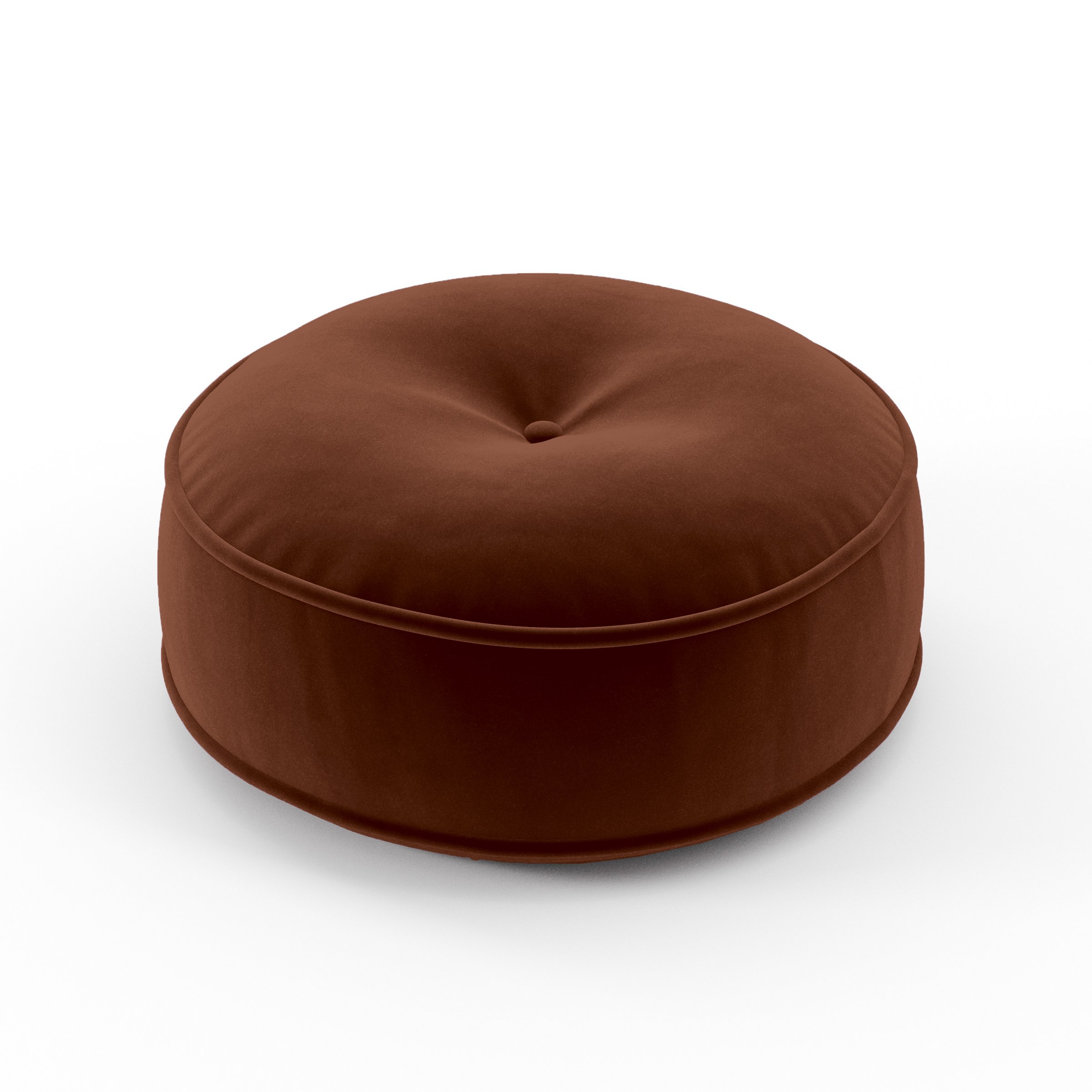 Cove Cushion round tufted cushion with piping upholstered in Plush EasyClean Velvet in Maple, size 40cm x 8.75cm.