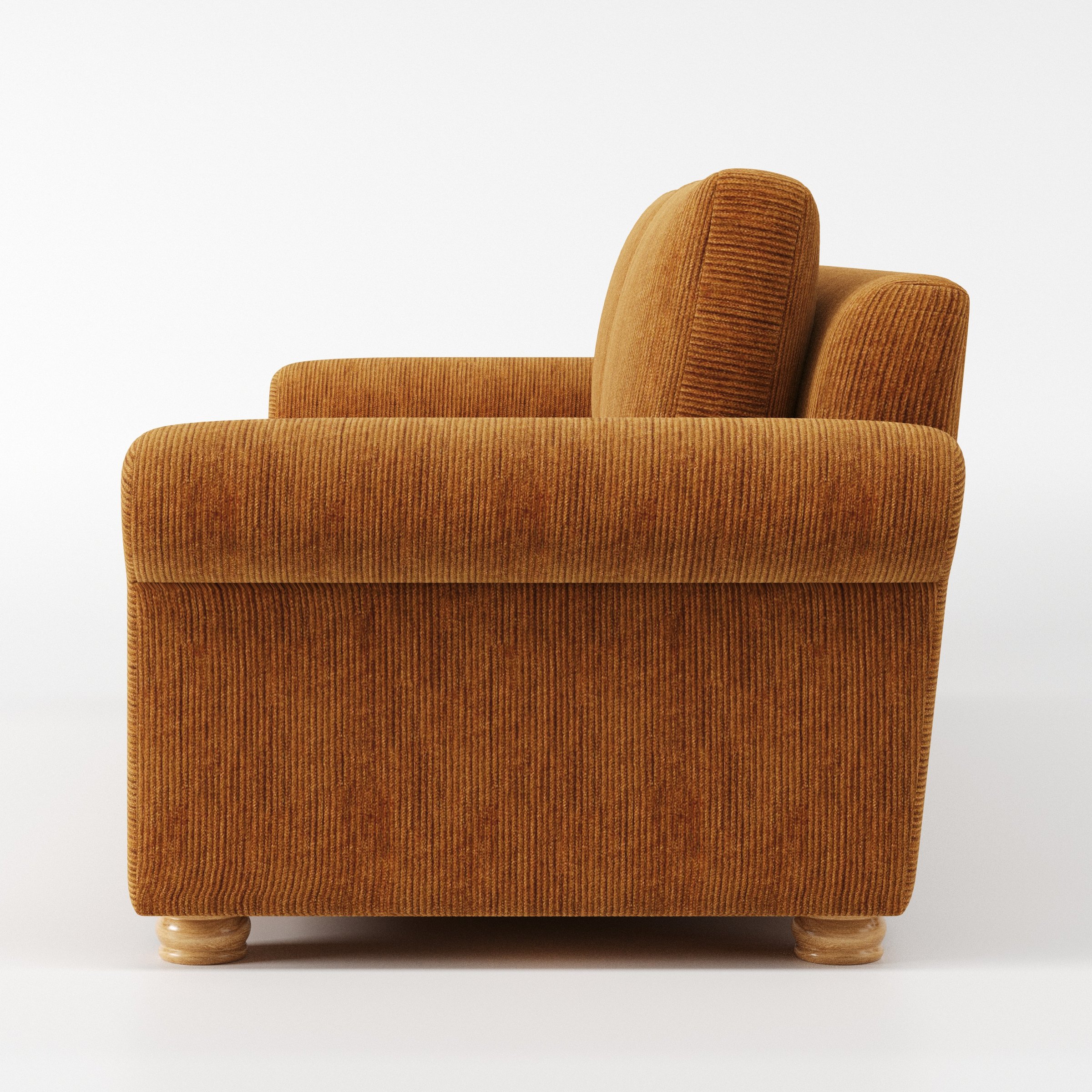 Anna Lee sofa in Caldey Velvet Corduroy Tobacco shown in side profile displaying proportions and overall silhouette.