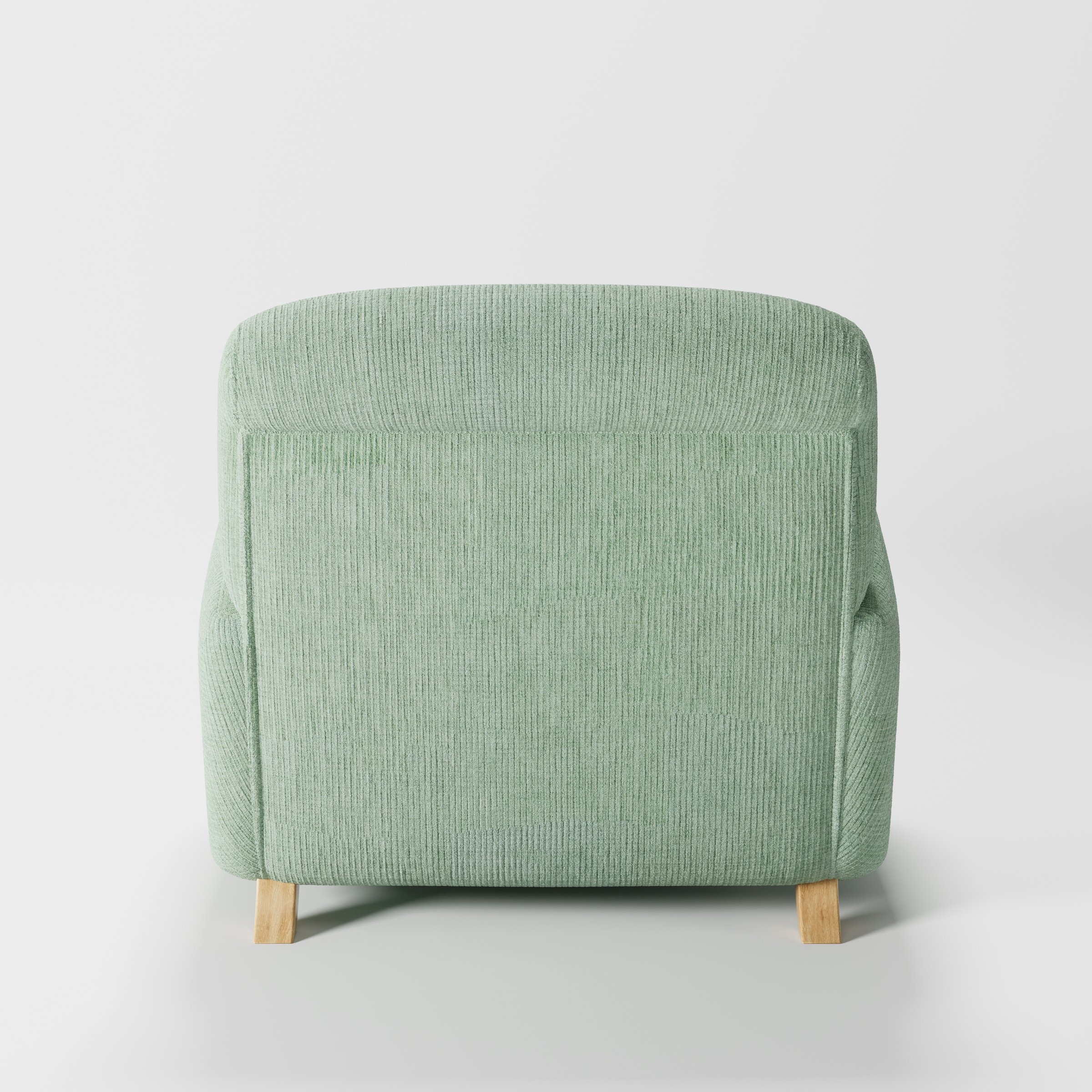 Rye armchair in Caldey Velvet Corduroy Eucalyptus shown from the rear highlighting backrest shape and upholstery finish.
