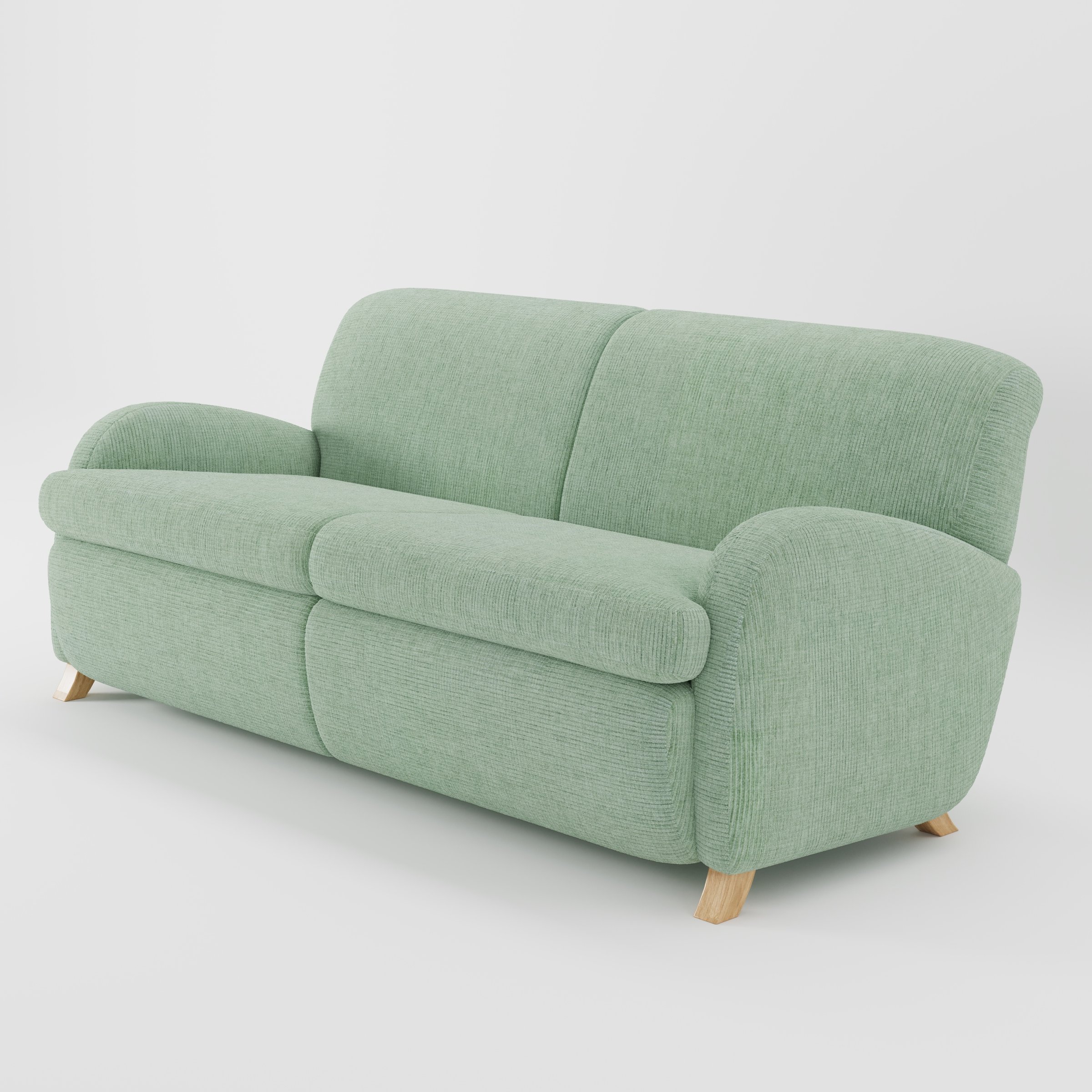 Rye sofa in Caldey Velvet Corduroy Eucalyptus shown at a diagonal angle highlighting arm profile and seat depth.