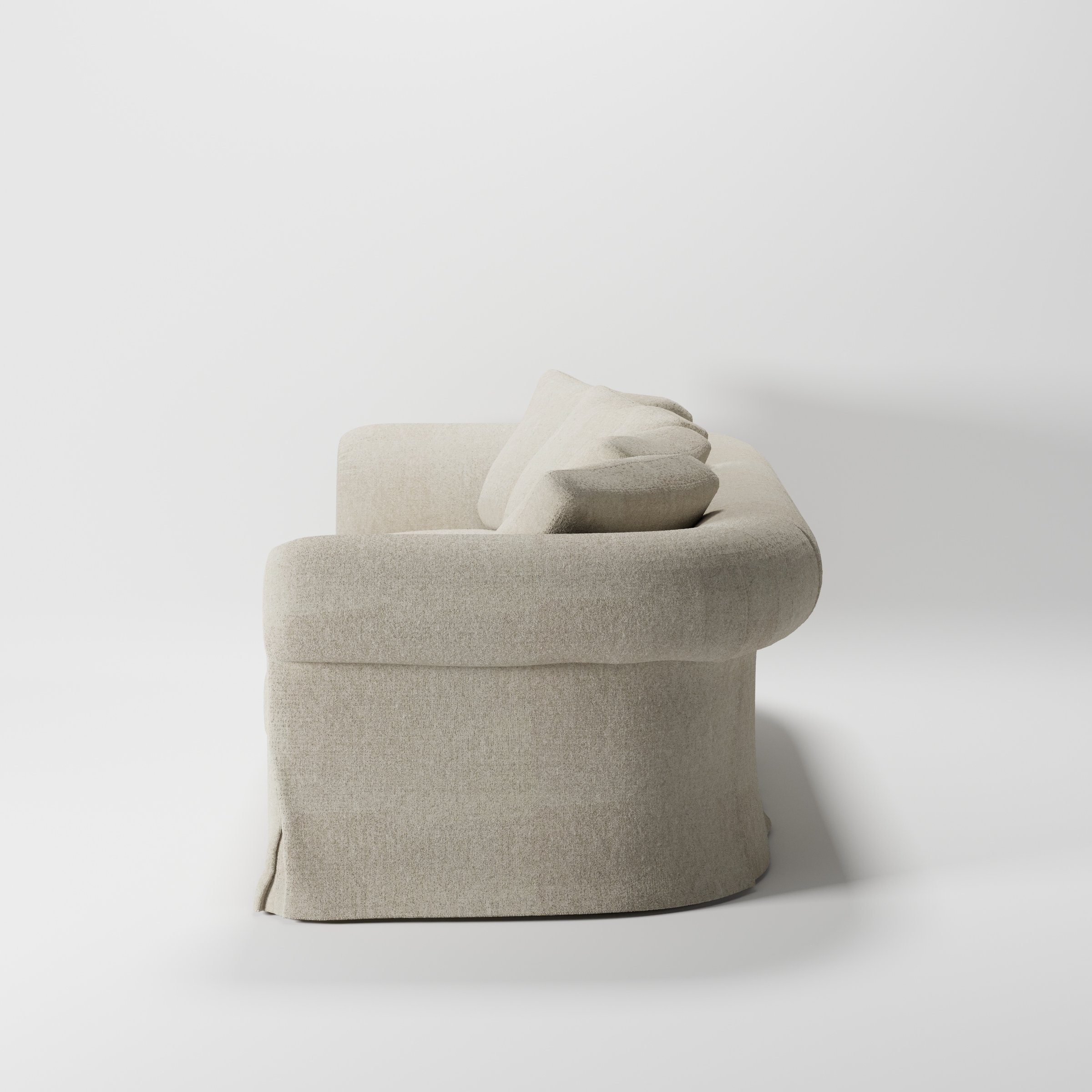 Windermere sofa in Alderney Linen Oatmeal shown in side profile displaying proportions and overall silhouette.