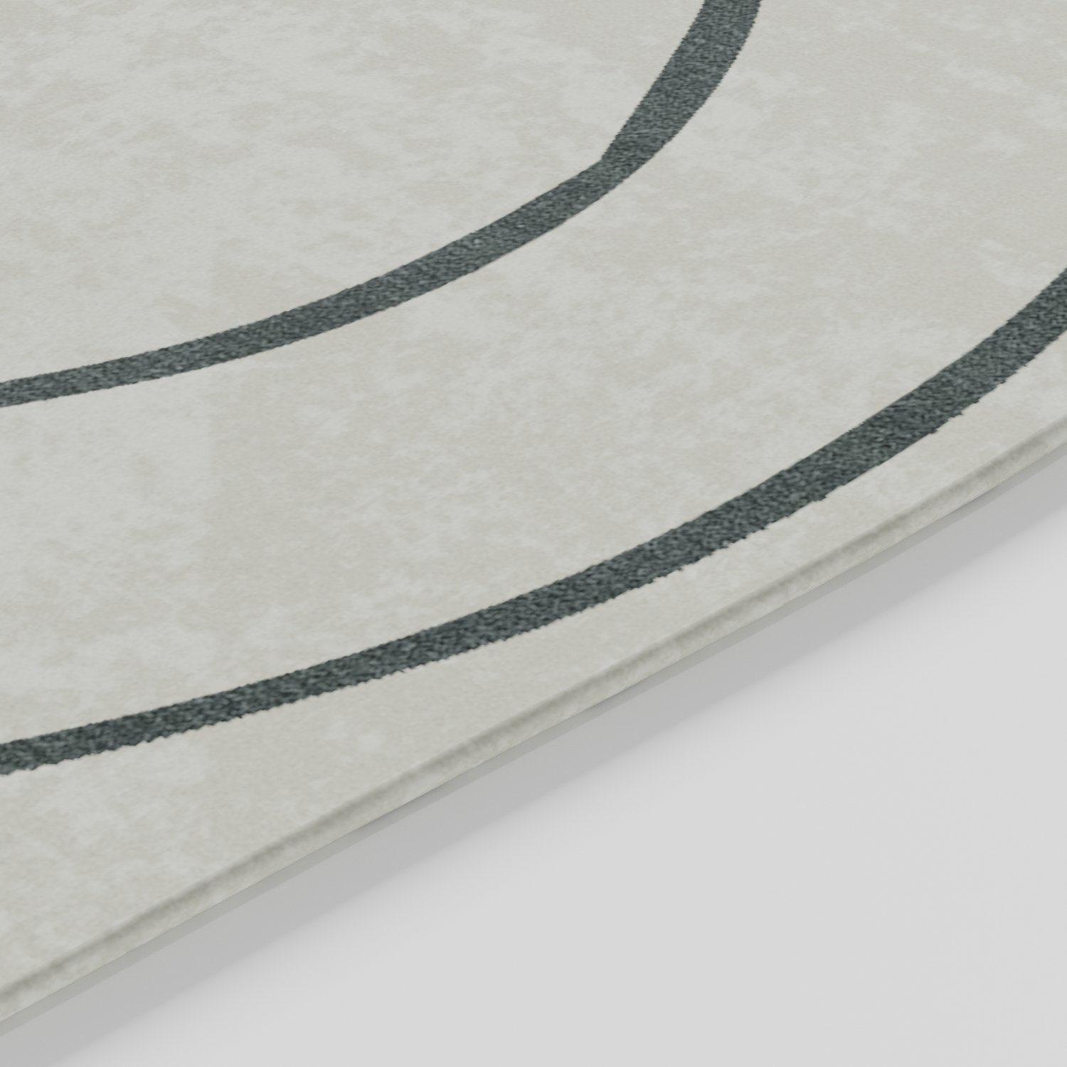 Bann rug in soft cream tone with flowing abstract line pattern in muted green, angled edge detail showing rounded corner and low to mid pile variation, hand tufted wool and viscose blend