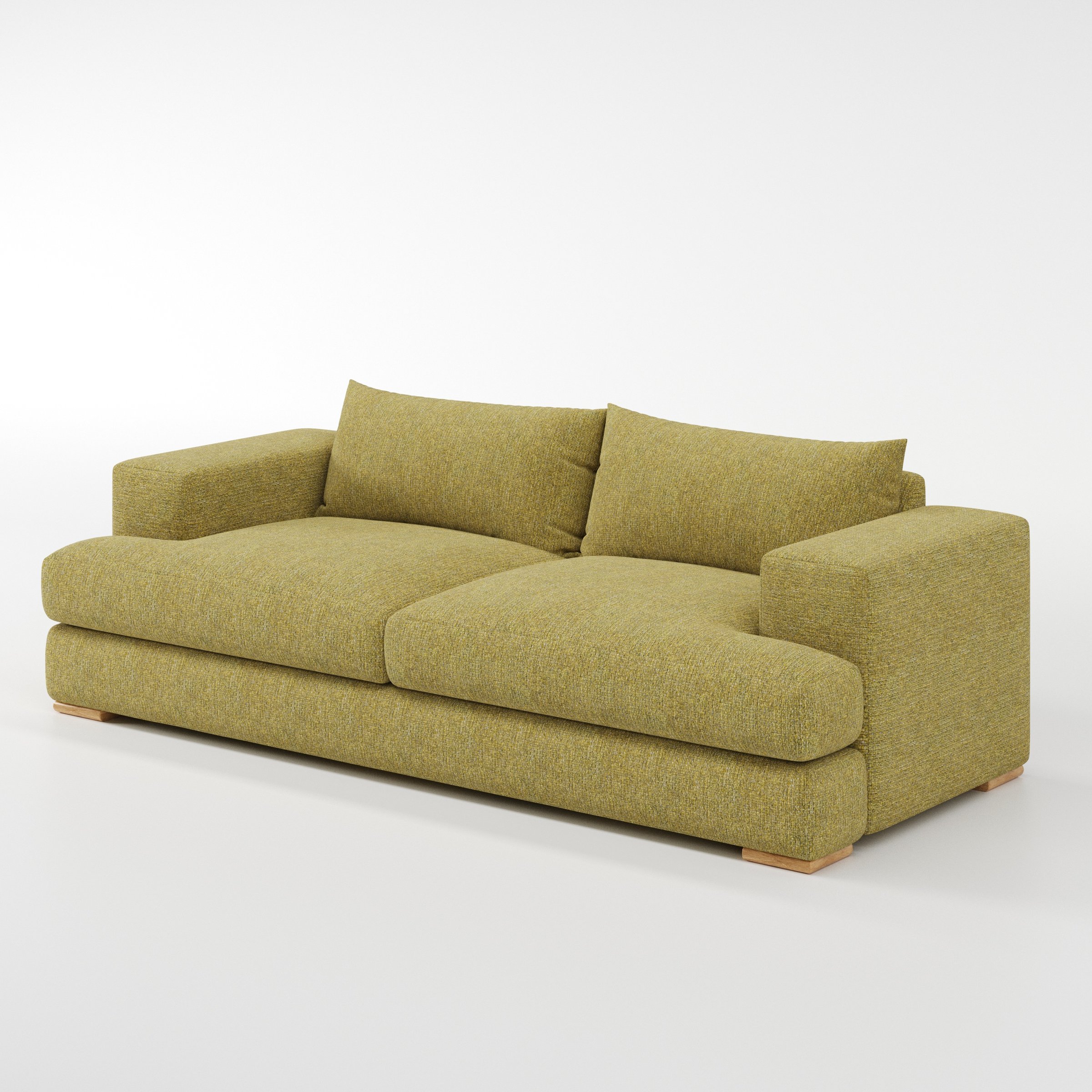 Fane sofa in Heyling Tweed Sencha shown at a diagonal angle highlighting arm profile and seat depth.