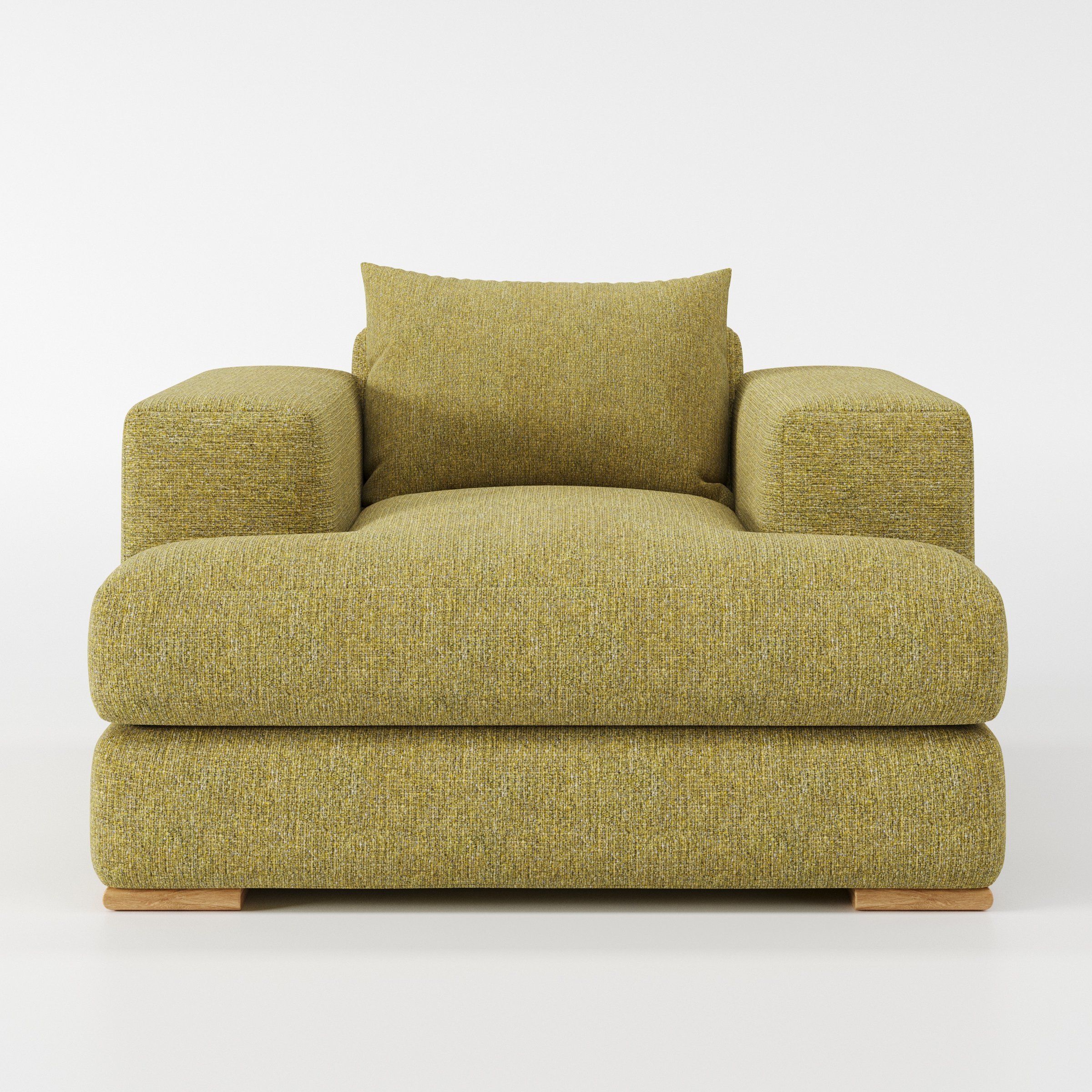 Fane armchair in Heyling Tweed Sencha shown front-on against a neutral studio backdrop.