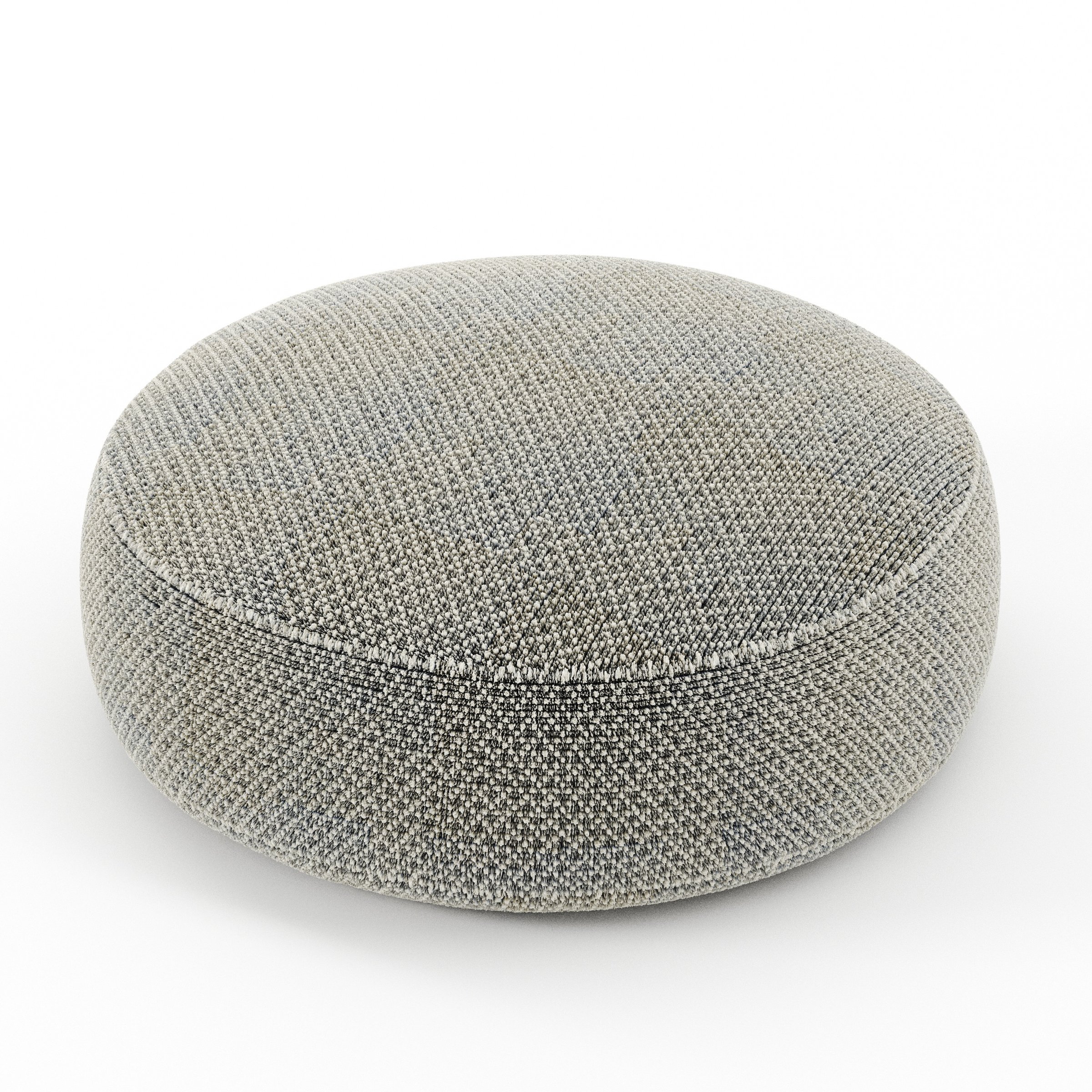 Halo cushion in Rousay Wool Blend Tar and Chalk, round simple cushion in speckled wool blend with contrasting dark and light tones, size 40cm x 8.75cm