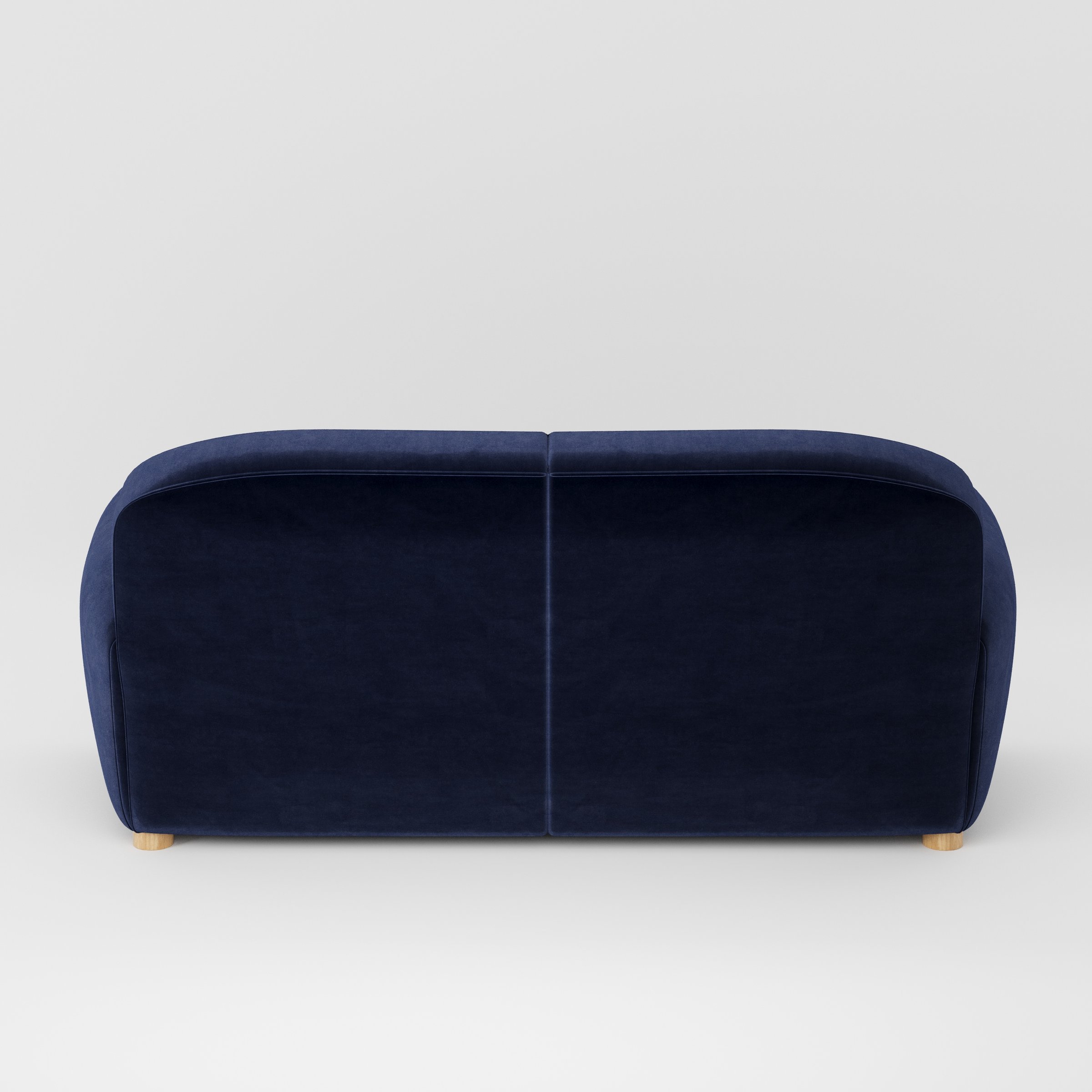 Fergus sofa in Noss Velvet Navy shown from the rear highlighting back cushions and upholstery finish.