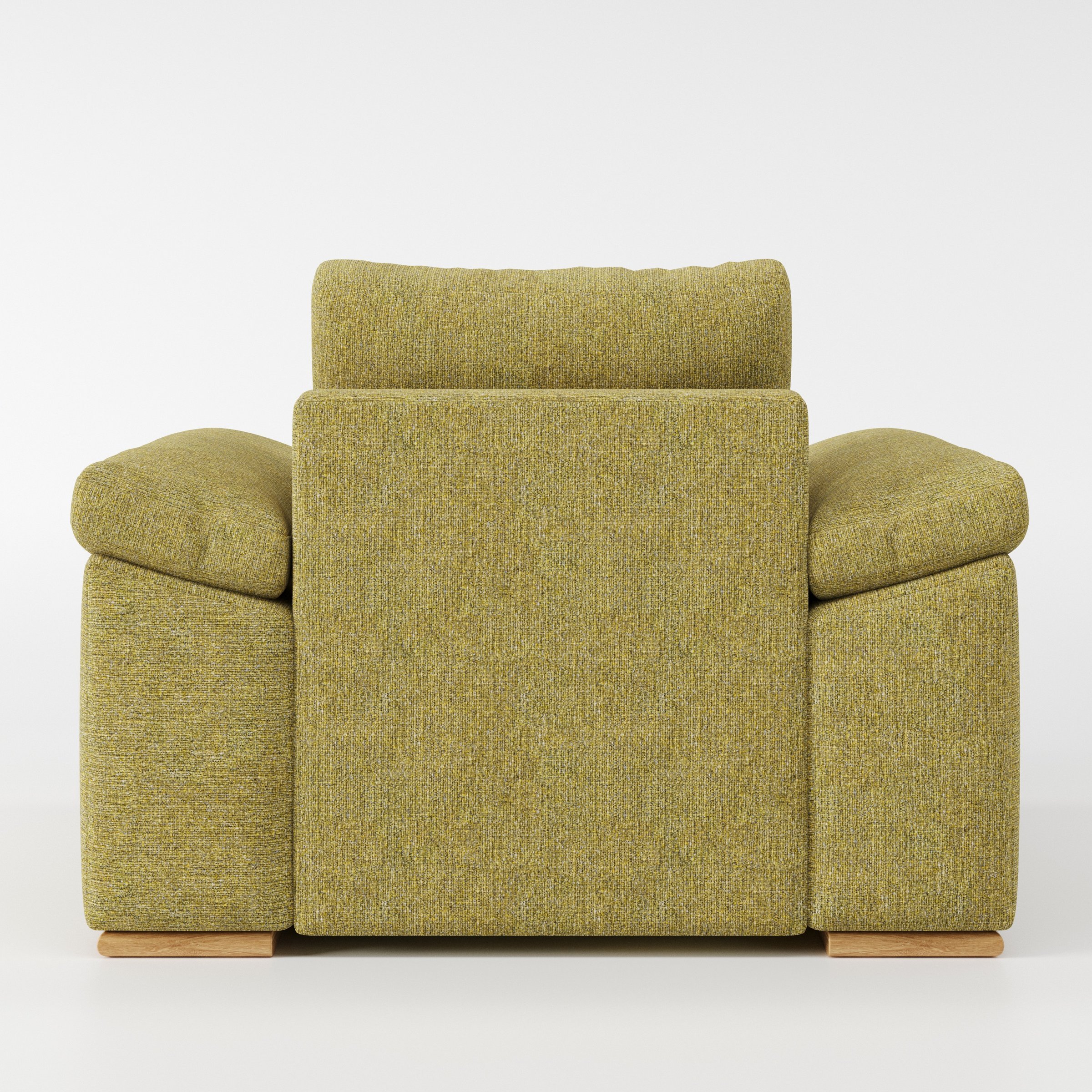 Moy armchair in Heyling Tweed Sencha shown from the rear highlighting backrest shape and upholstery finish.