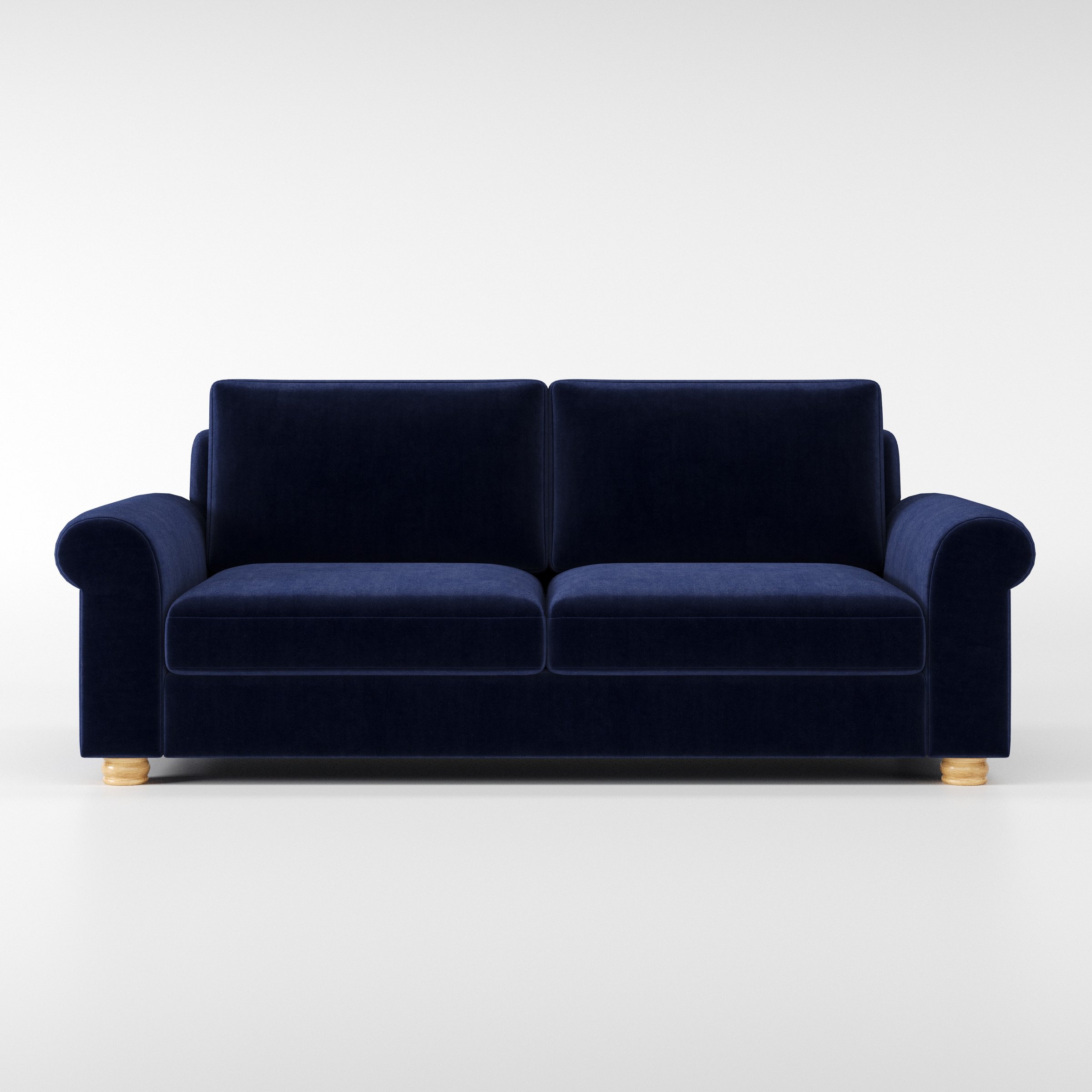 Anna Lee sofa in Noss Velvet Navy shown front-on against a neutral studio backdrop.