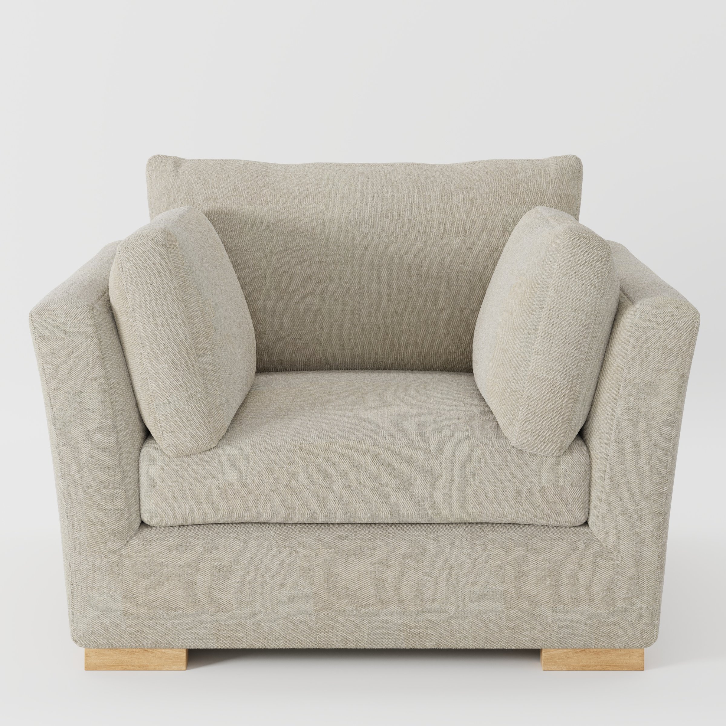 Stowe armchair in Alderney Linen Oatmeal shown front-on against a neutral studio backdrop.