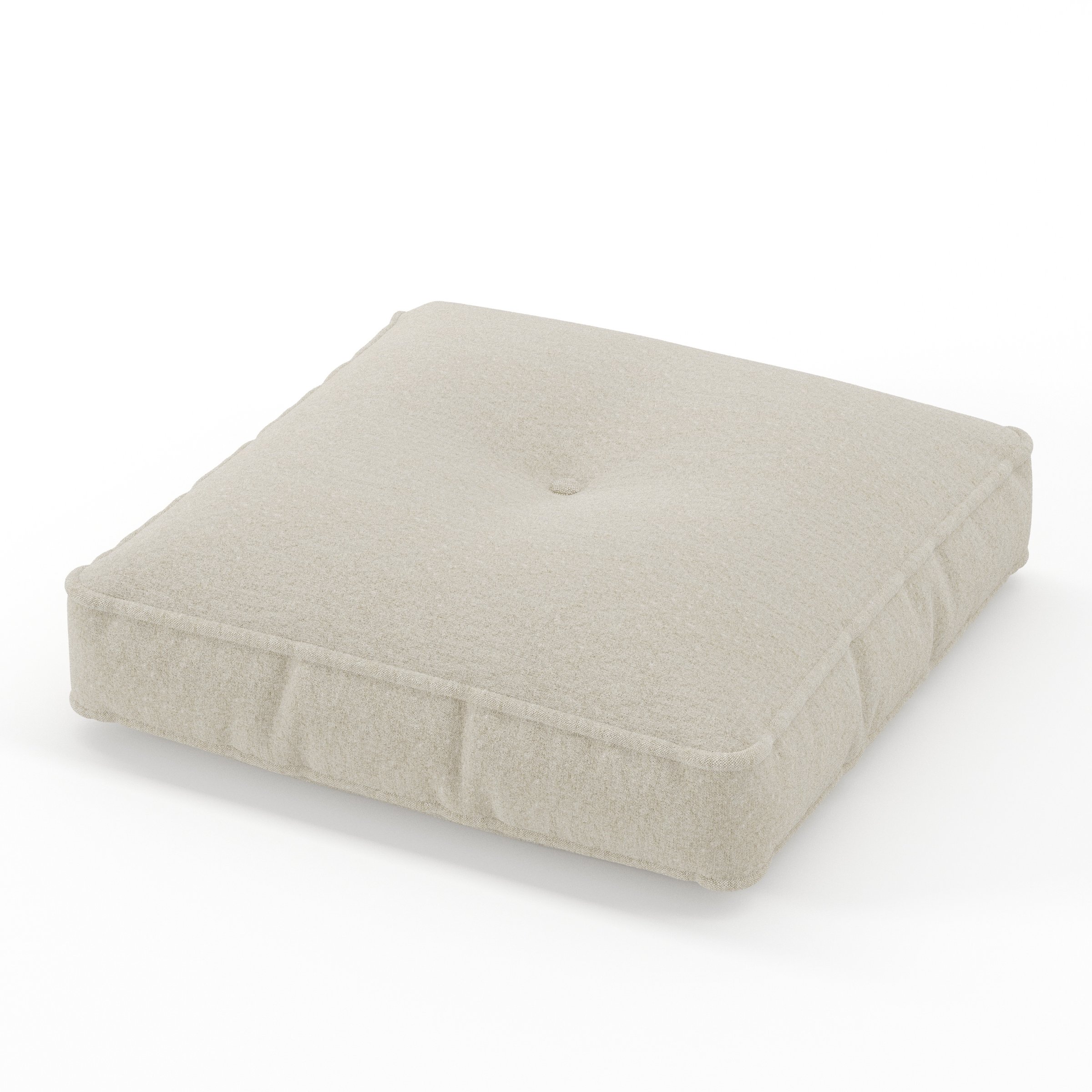 Base cushion in Alderney Linen Oatmeal, square tufted cushion with border and piping in natural oatmeal linen with subtle central tuft, size 50cm x 50cm x 8.75cm