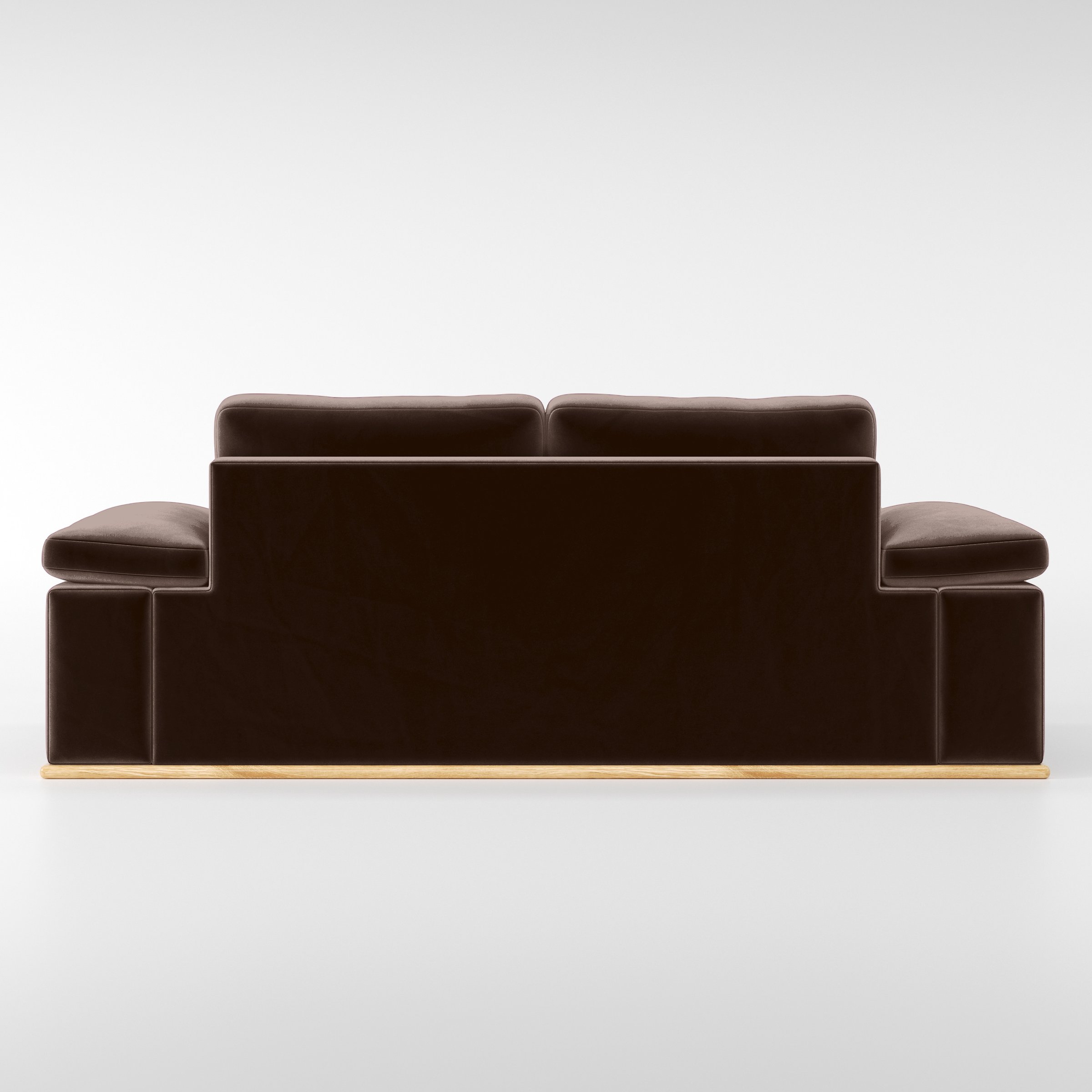 Rear view of the Cusher sofa upholstered in Plush EasyClean Velvet in Mole.