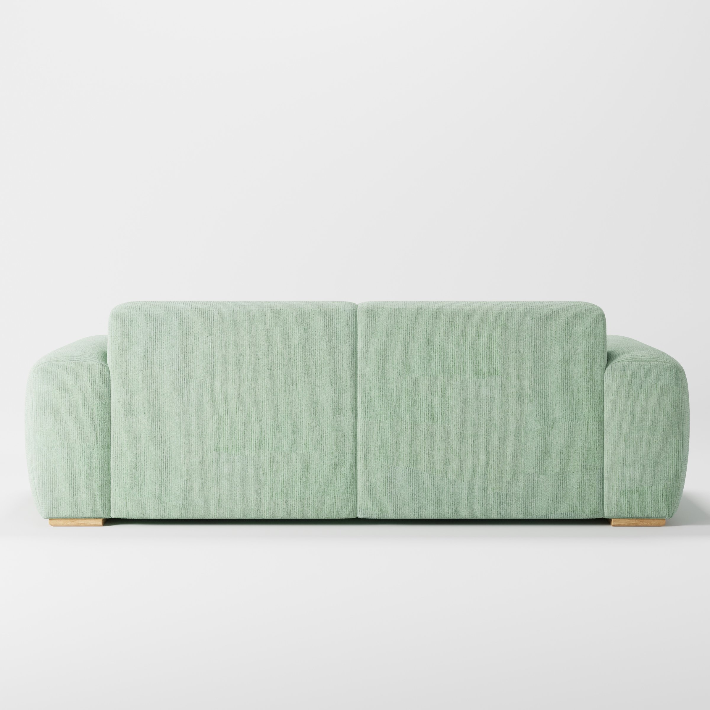 Darwell sofa in Caldey Velvet Corduroy Eucalyptus shown from the rear highlighting back cushions and upholstery finish.