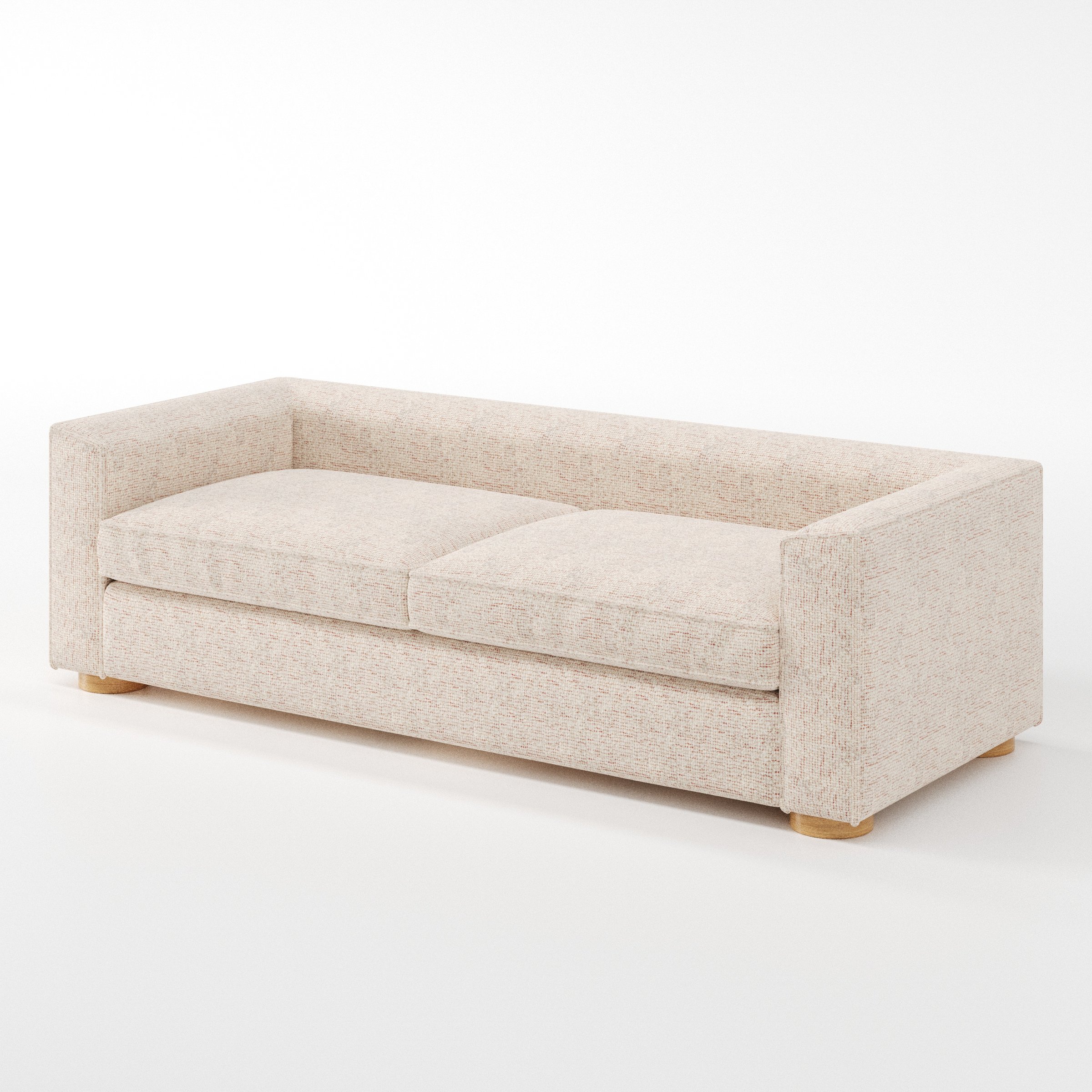 Feale sofa in Orsay Boucle Cream and Copper shown at a diagonal angle highlighting arm profile and seat depth.