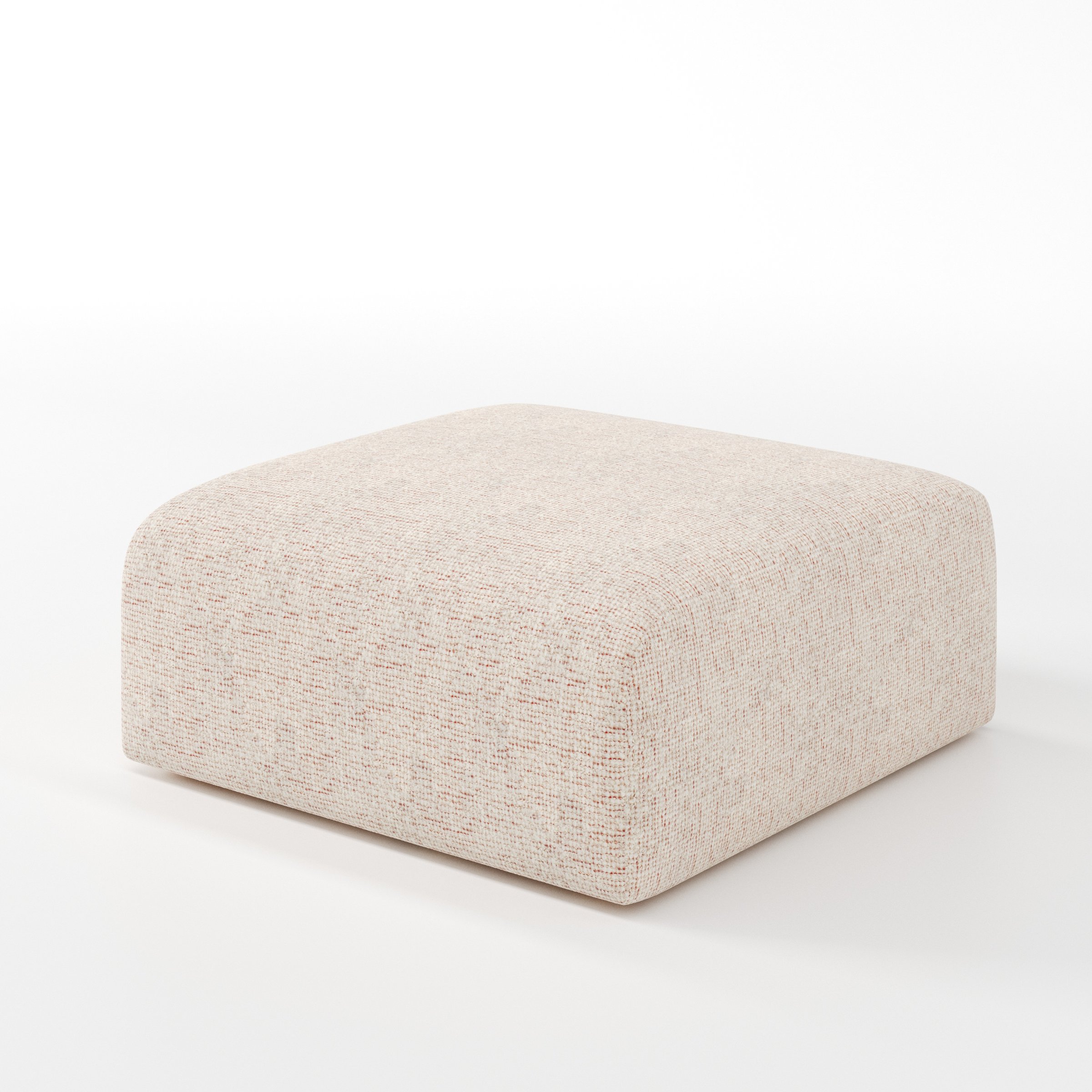 Drumquin footstool in Orsay Boucle Cream and Copper shown at a diagonal angle highlighting smooth sides and minimal silhouette.