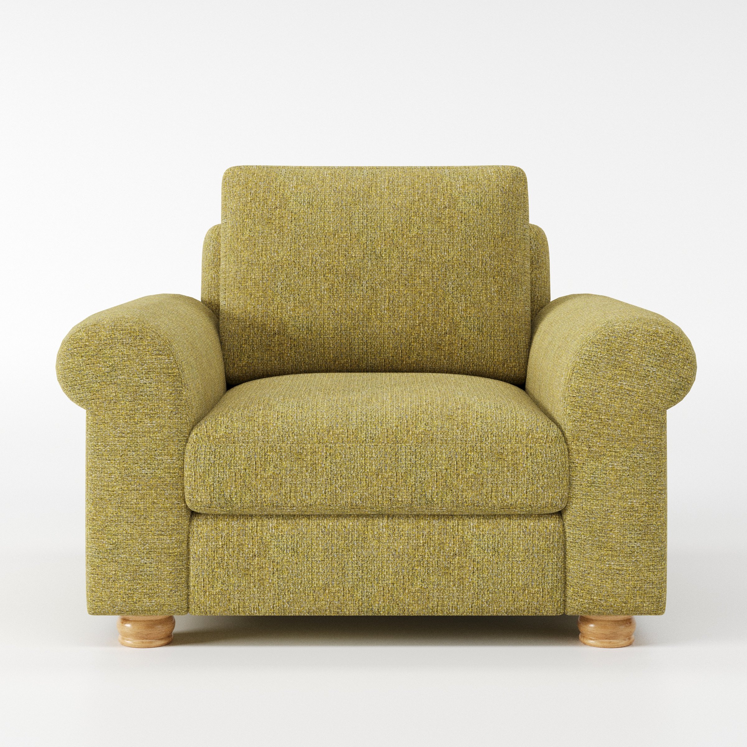 Anna Lee armchair in Heyling Tweed Sencha shown front-on against a neutral studio backdrop.