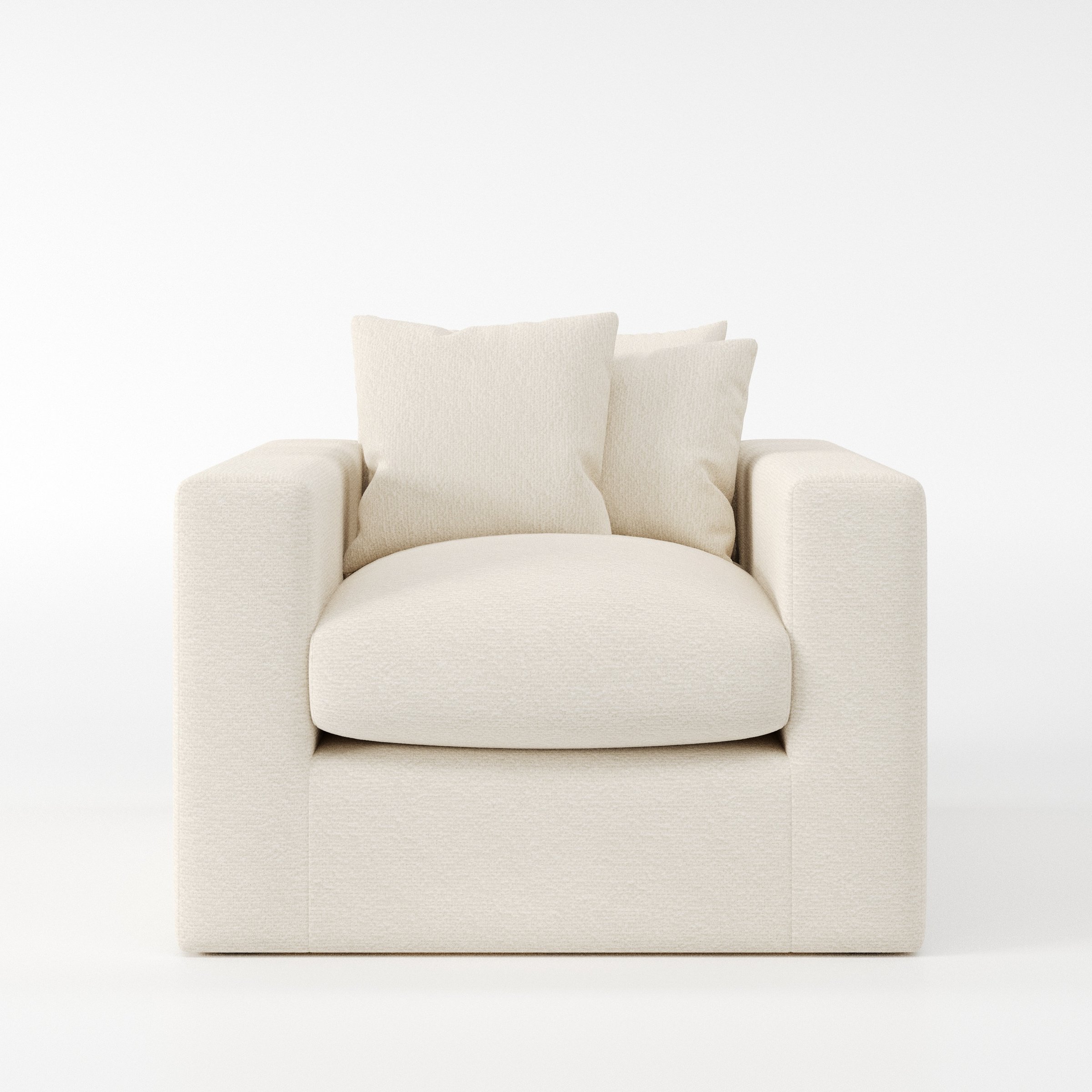 Coniston armchair in Kilda Boucle Cream shown front-on against a neutral studio backdrop.