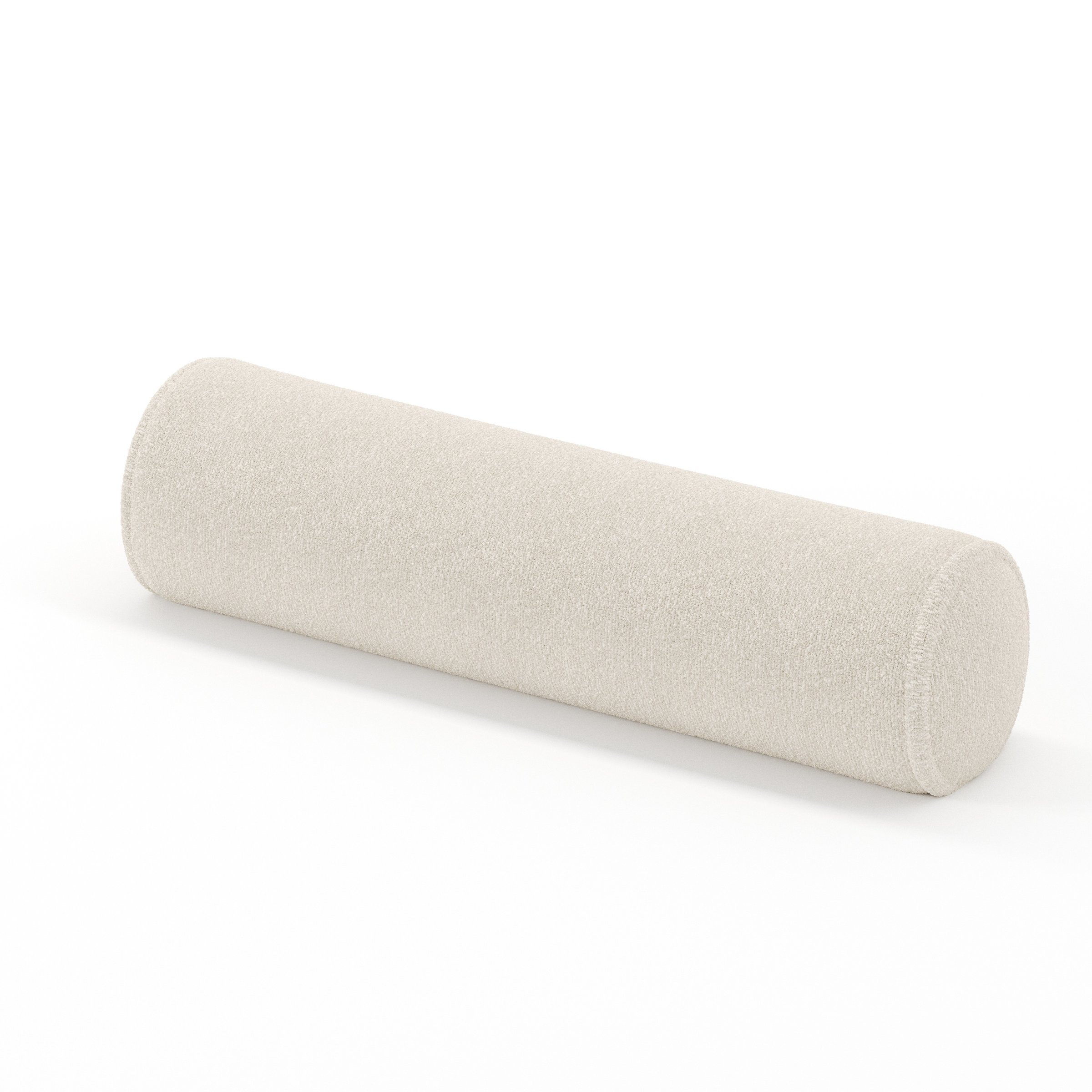 Ledger cushion in Kilda Boucle Cream, cylindrical bolster cushion in soft cream boucle, size 14cm x 56cm